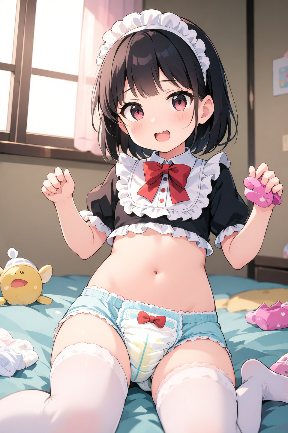 1girl, (loli), shy, blushing, short hair, twintail hair, cute white mini dress, , ,  , ( inside ), ( inside white panties side tie), white background