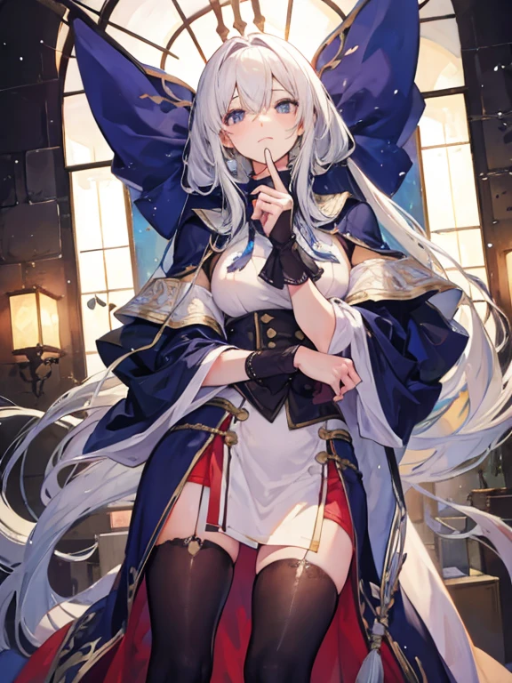 absurdres, RAW photo, extremely delicate and beautiful, masterpiece, Best Quality, ultra high resolution, 32k, hyperrealistic, ultra-detailed, perfect , anatomically correct, perfect figure, Perfect Style, Perfect balance, super Detailed skin, in her 30s, very Slim body, narrow waist, very small head, very small face, delicate facial features, handsome detailed woman, very detailed eyes and face, realistic face proportions, Realistic beautiful face, Realistic beautiful eyes, tearful mole, earring, big , full body shot,  legs, medium hair, indoor, Legendary Pirate costume, Practical pirate clothing, Long-sleeved pirate top, Skirt, shirt, Torn pirate hat, 