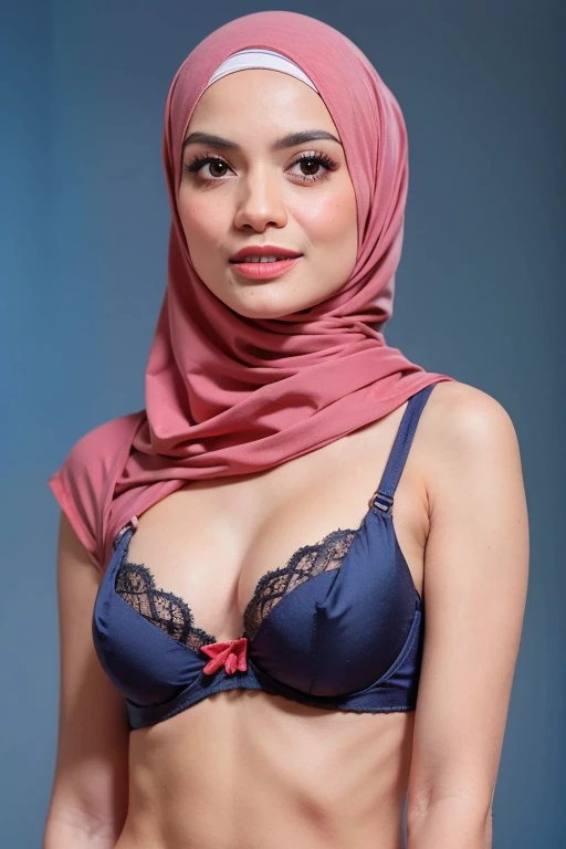 Vogue style photo shoot of malay 50 years old matured woman in hijab wear white lace bra and leggings with pastel colored background in Wes Anderson style, detail skin texture, big sagging ??????, dark ????, ?????????, saggy ??????, wide ????, thick thighs, beer belly, curvy, hyper - realistic photography, Wes Anderson style, full body, 8k, close - up shot, extreme close - up photo, (((MINI SKIRT))).