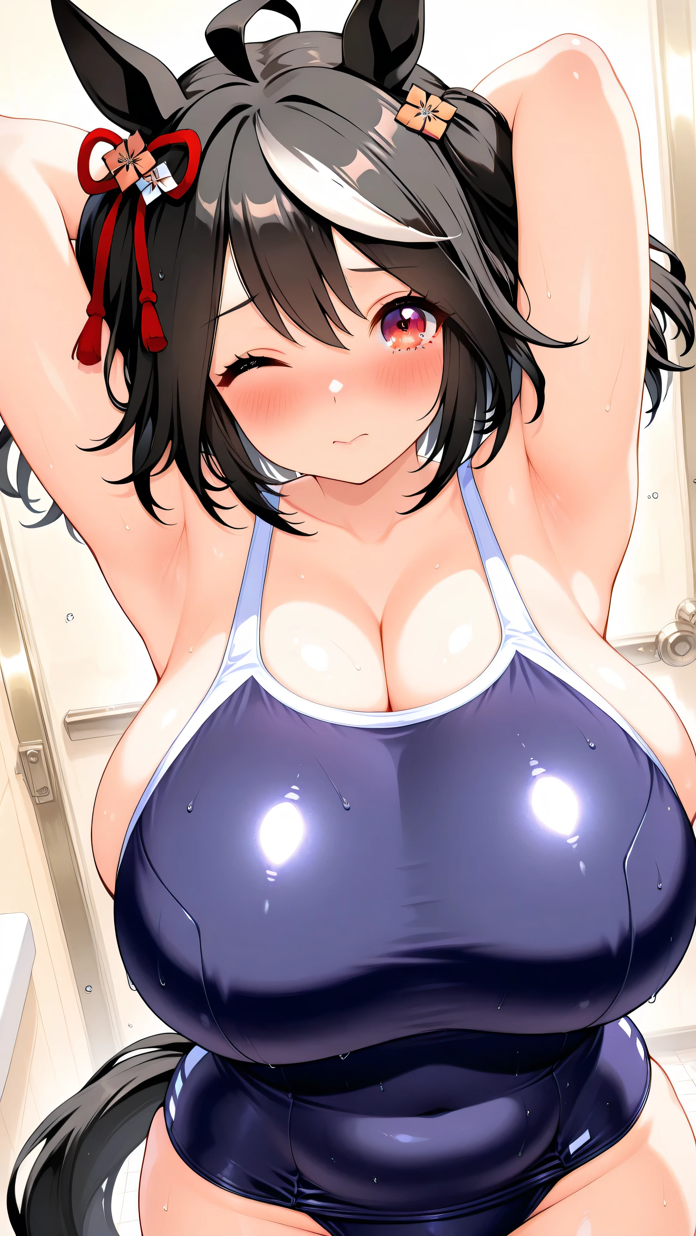((Upper body close-up))、(Big Breasts,Cleavage:1.85),Anna Yamada,gigantic breasts,Embarrassed face、(Micro :1.5)、(Crouching)、(On the way to school)、Outdoor、(Wearing a collar:1.5)、Earrings、Earrings、bracelet,(Delicate facial features:1.5)、(masterpiece, Highest quality, High resolution, Super detailed, 8K, 4K),(Making a peace sign:1.5),ponytail,(Beautiful Face:1.5),navel piercing,(Peeing:1.5),Highest quality, (Volupture:1.5)、(Spread your legs:1.5)、Perfect hands、Steam is coming out of the body、Perfect pussy、Puddle、Perfect Fingers,(nsfw)、Erect 