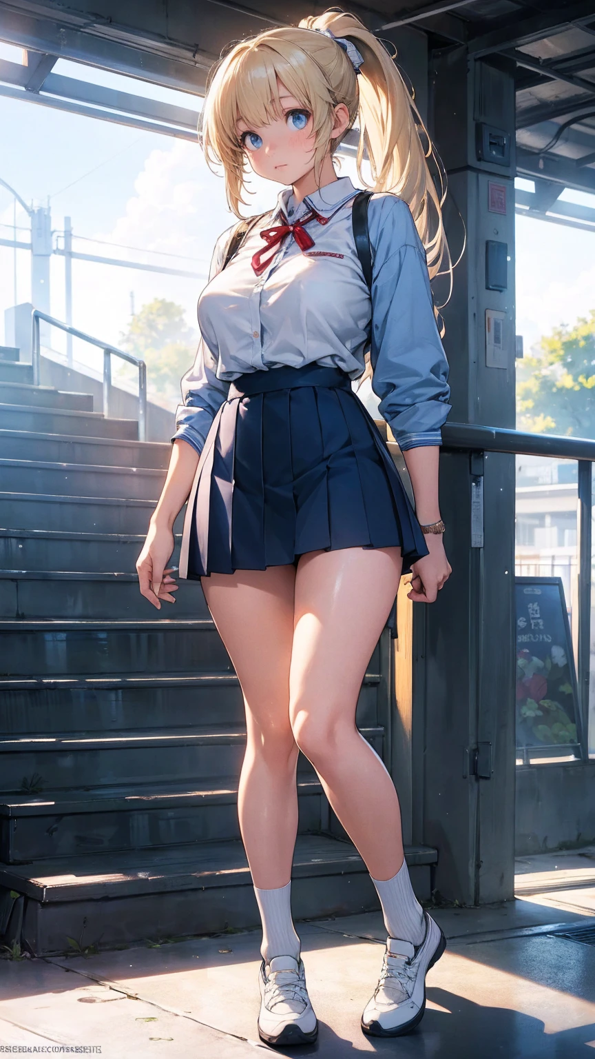 summer、Empty classroom、thick、Sweat、、high school girl、Student Bags、、Low length、(((((Eyes hidden by long bangs)))))、(((Long black hair:1.2　hair band)))(((Black-rimmed glasses:1.2　black eye)))、Backlight、evening、Nostalgic atmosphere、Look at this、High position、Full Body Shot、glamorous、Checked mini skirt、Navy knit vest、Are standing、High-tech sneakers、avert your eyes、Take off your panties、Slippery panties((Pulling on panties))