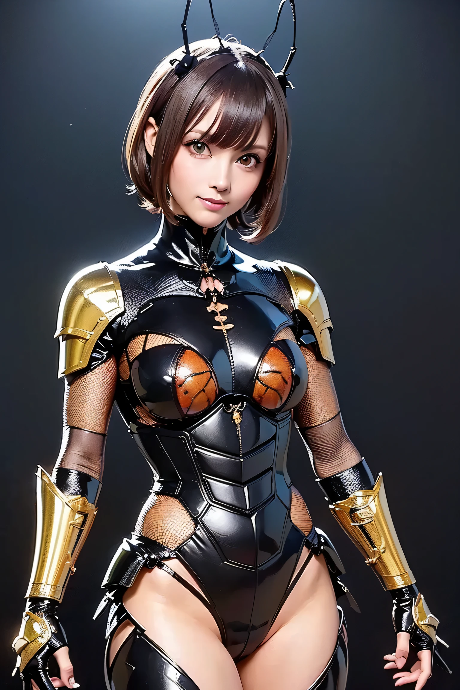 (high resolution,masterpiece,best quality,extremely detailed CG, anime, official art:1.4), realistic, photo, amazing fine details, all intricate, gloss and shiny,awesome many layers, 8k wall paper, 3d, sketch, kawaii, illustration,( solo:1.4), perfect female proportion,villainess, (fusion of dark brown cockroach and lady:1.4), (brown cockroach form lady:1.2), (brown cockroach lady:1.2), (fusion:1.2), (solo:1.4), (evil smile:1.2), muscular, abs, (cockroach brown exoskeleton bio insect suit:1.4), (cockroach brown exoskeleton bio insect armor:1.2), (brown transparency cockroach wing:1.4), (brown cockroach antennae:1.3),