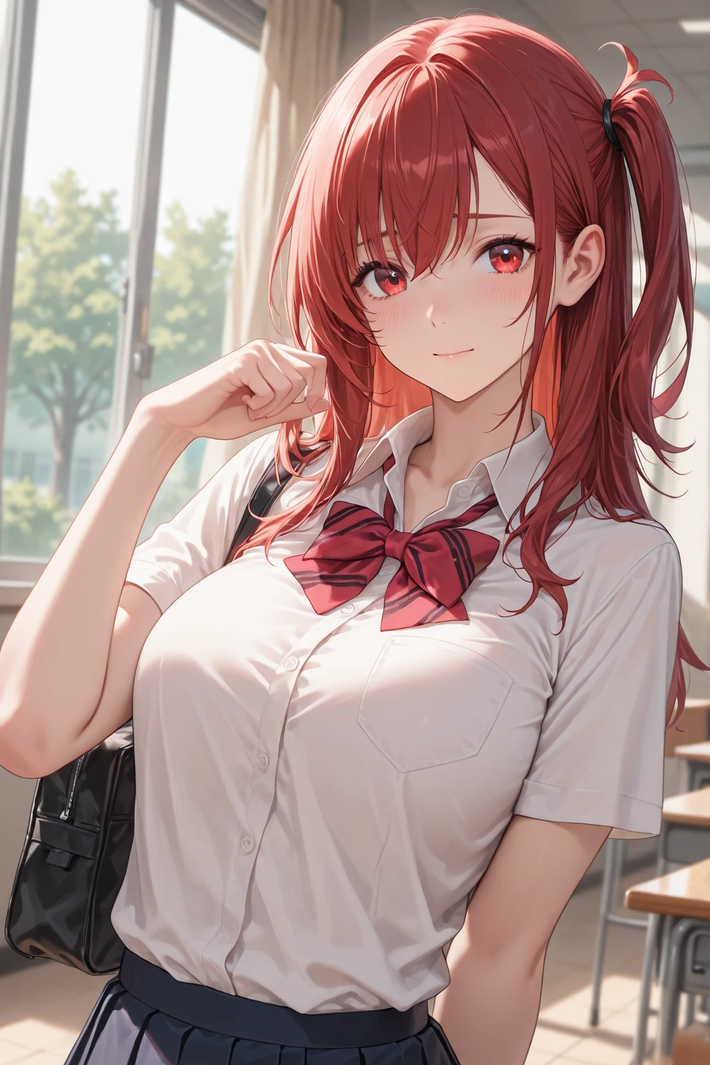 (masterpiece, best quality:1.2), solo, 1girl, red hair, yellow eyes, makima,, unbuttoned shirt with collar, on the ?????, a lot of, black unbuttoned pants, wide ????, expose body, fitness