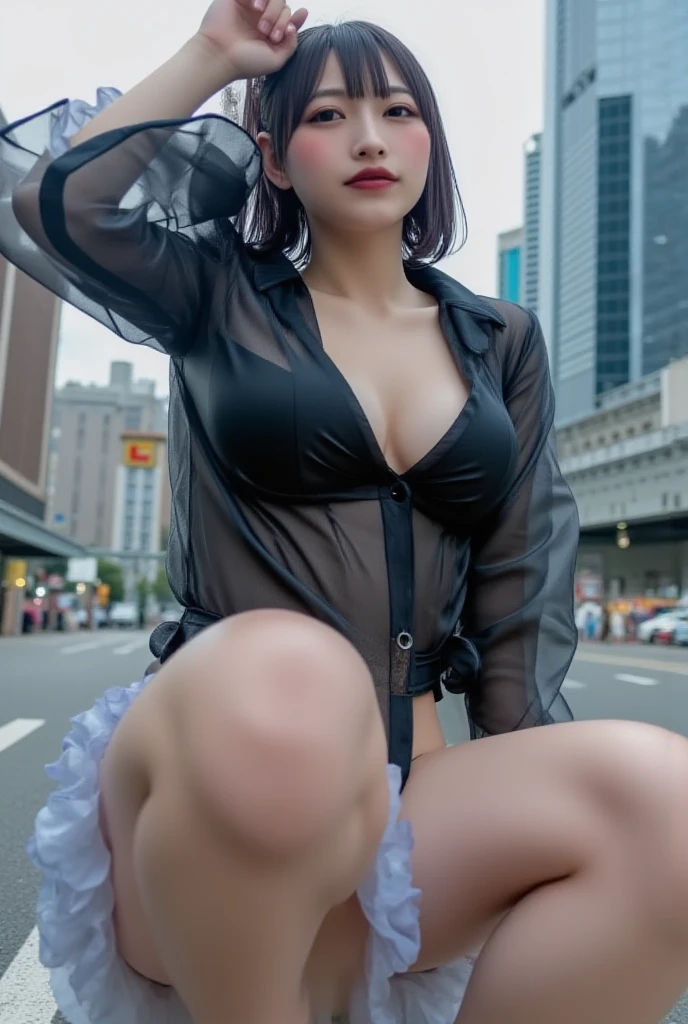 woman, Fair, Stunning face and eyes, cosmetic, Ruddy and shiny lips, (Extremely detailed Fair face), (The sexiest look), (Sweatshirt), (best quality), (Very detailed), (Very detailed CG 통합 8k 벽지),original photo, Professional photography, (Everlasting), (Pure white background),(Black Hair),(big eyes),(Soft light source),(A little cleavage),(shorts),(black)，Gold glasses，black，Slender long legs，(Fashion high heels)，Pantyhose，Tube socks,