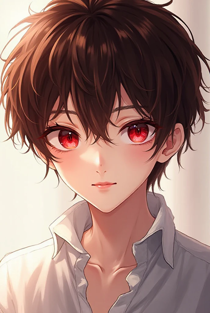 Boy anime with red eyes and brown hair and he is so pretty and handsome ...