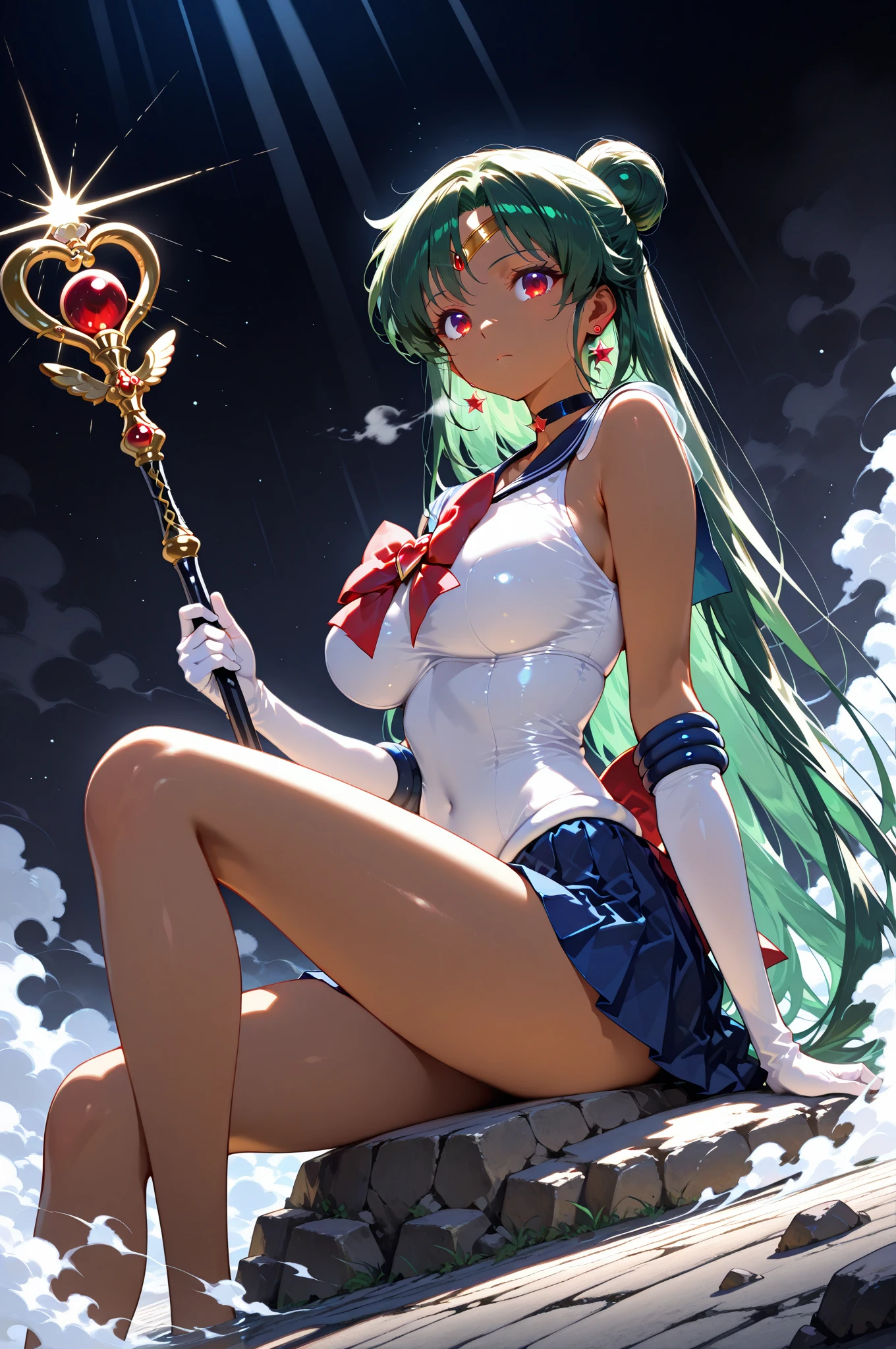 ((Beautiful girl wearing body stockings all over her body。Sailor Neptune Fallen to Evil。Female Solo :1.1))。((Does not expose the skin:1.2))。babydoll。Black Latex Long Gloves and Boots。Aqua-colored hair。Wavy medium hair。Ecstasy expression。Smile。Tattoo in the place of the navel。Spread your legs apart。hands on crotch。。Eyes without light 。chastity belt。(hightquality)。Shiny body。Restraint chair。Mechanical chair。Pink tube tied to the body。Dark Lab。