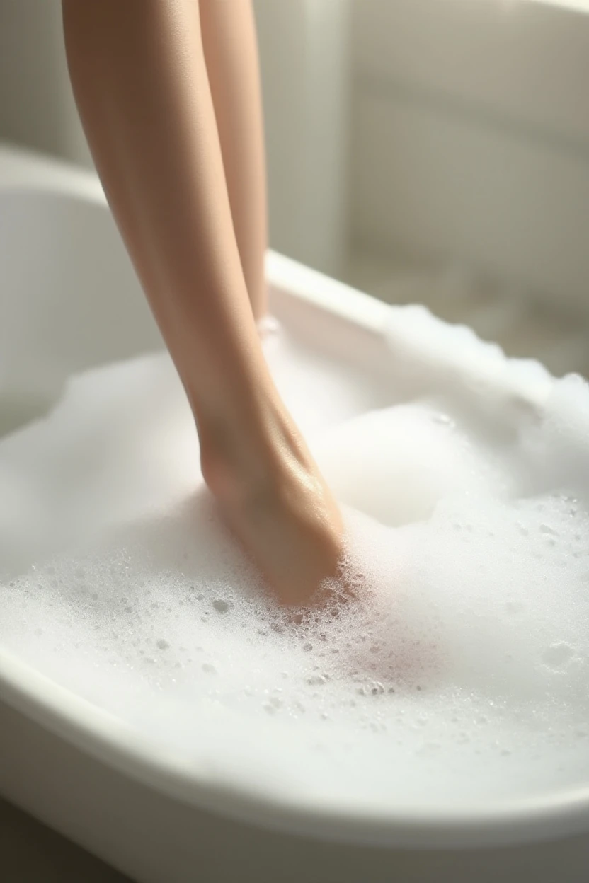 The legs of the same model posing ????? in the bathtub..