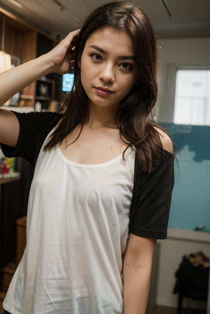 （best quaity，8K，32K，Masterpieces，super high definition：1.2）Japanese woman wearing a baseball cap，A delicate face full of face，White short sleeves