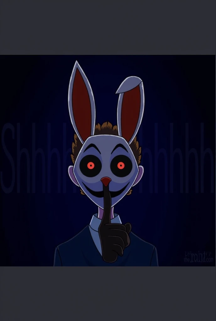 Create a 3D model of a skeleton wearing a purple  costume. The costume should have a plush appearance, with a soft, realistic texture. The rabbit should have large floppy ears, a light gray belly and a red bow around its neck. The skeleton should have a big smile and glowing purple hollow eyes. The skeleton's hands and fingers must be bones. The character's pose should be friendly, with a hand waving. The background must be transparent.