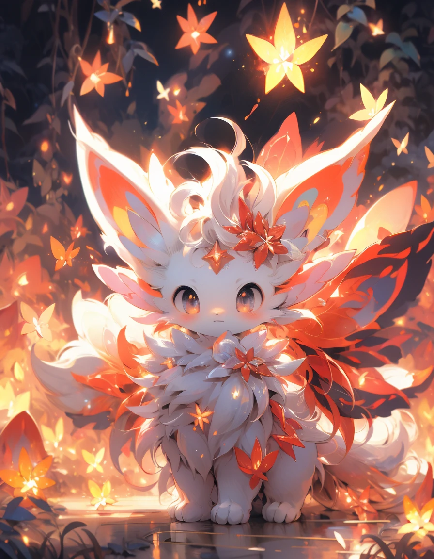 a delicate mythological creature in a forst clearing its skin like silk with a delicate pattern of spots and stripes that seemed to shimmer in the night, 8K, colorful lighting, vivid, ultra details, surreal photography 