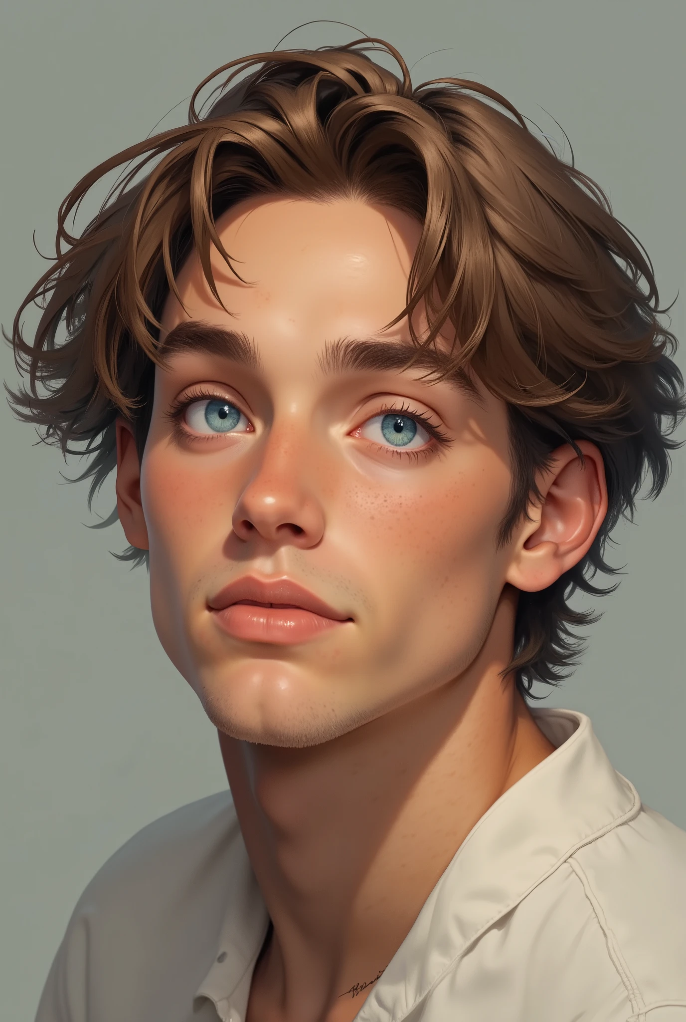 A male character with light brown hair mid lenght, blue eyes - SeaArt AI