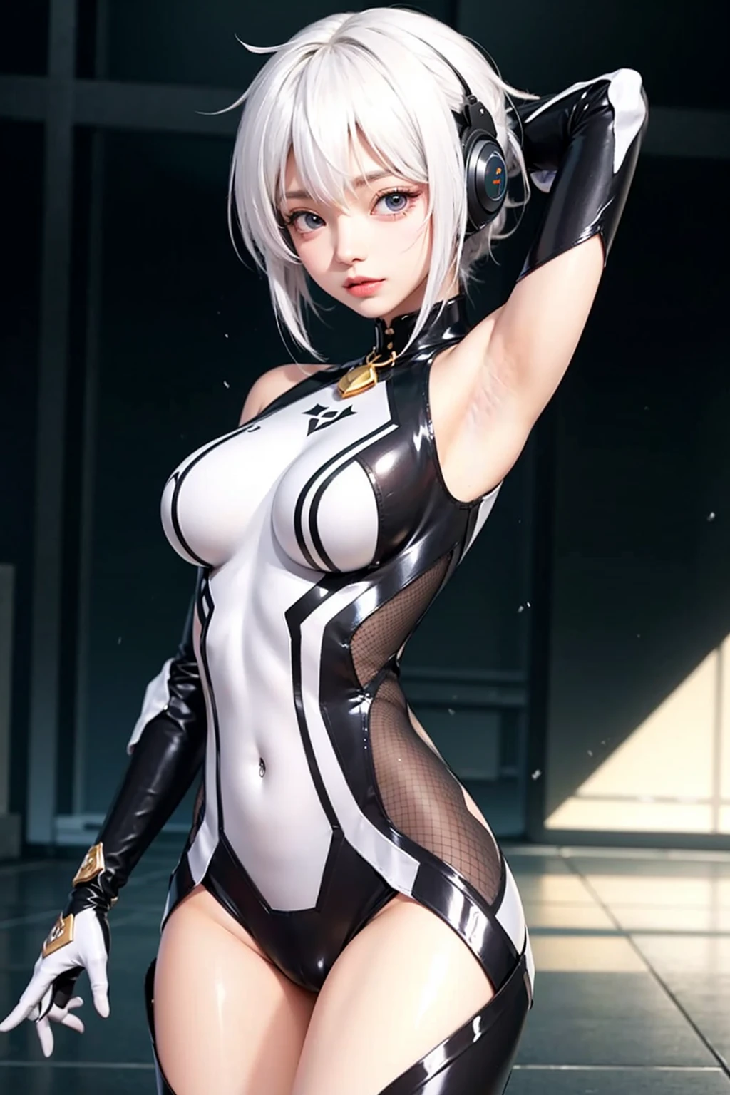 ((Marl、Horse ear headband、fake horse ears)）、（lightly dressed、Valley、full body Esbian、Beautiful legs)、（NOWAI、Cyber City、natta、cyberpunked、Dark、short-cut、Red smoke flows from the eyes）、1girl in、​master piece、japanaese girl、absurderes、hight resolution、ultra-detailliert、depth of fields、​masterpiece、extremely details CG、3D Photography、3D background、Unity、8K、Hi-Res、top-quality、shadowy、foco nítido、pale-skinned、A detailed eye、blurry backround、dynamic ungle、Exaggeration of gloss、best super feat、a closed mouth、Look at viewers、cute smile face、Red cheeks、Portrait of a beautiful woman based on Rootport'Draw a picture、superclear