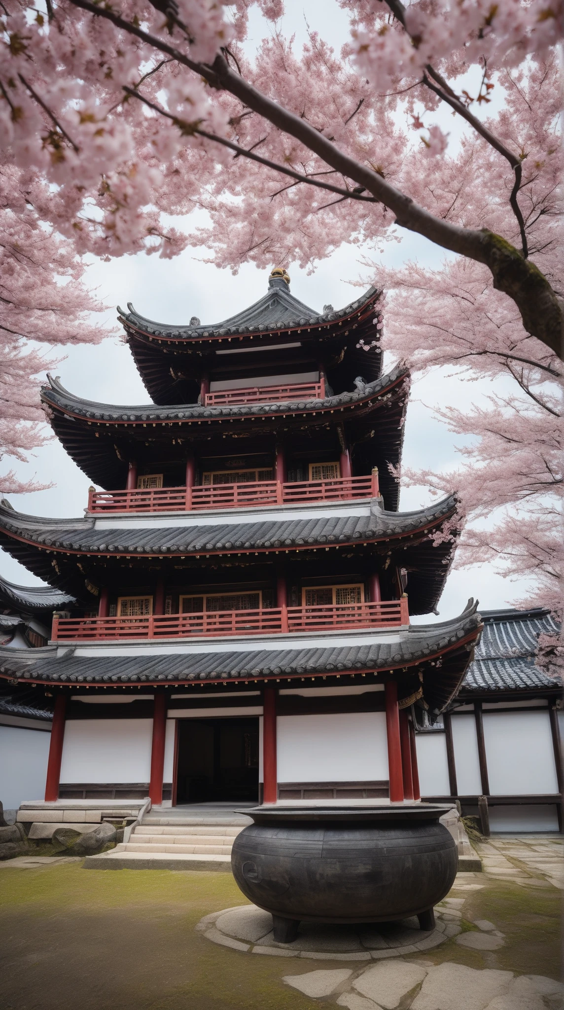 high-definition images、a place like Iseki agricultural machinery in an old Chinese temple、A temple full of cherry blossoms