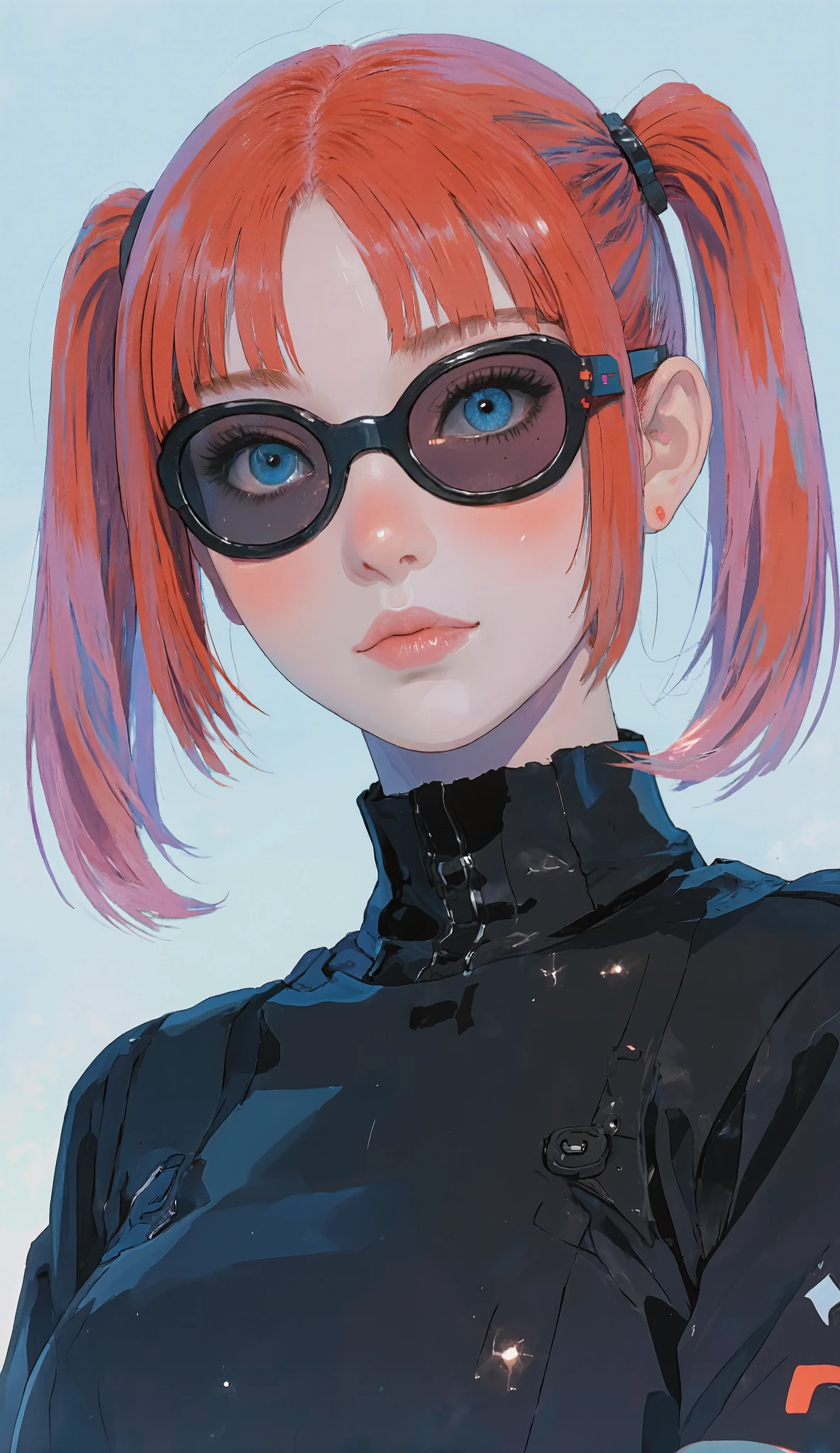 there is a woman Red hair and sunglasses posing for a picture, Anime Girl Cosplay, anime girl in real life, Misaki Yuri, Asuka, pink twin tails and cyan eyes, Ayaka Cosplay, Kinomoto Sakura, Anime Vibe, beautiful Asuka from evangelion, hazy, red cheek, Red hair