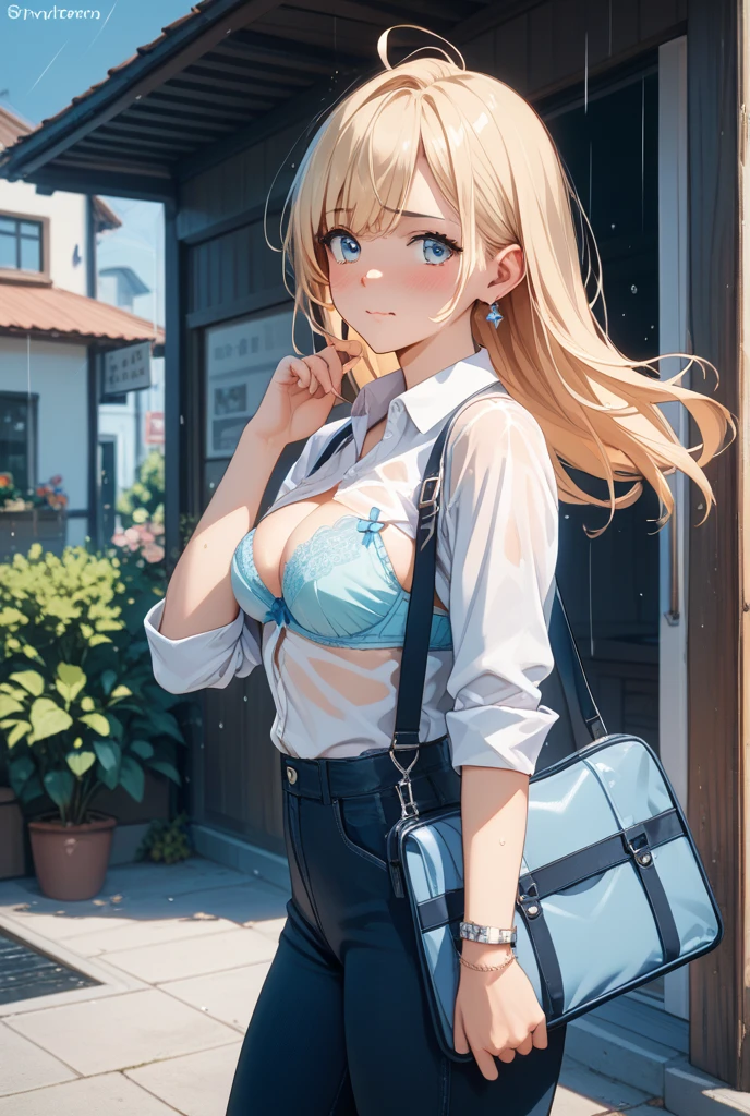 最high quality、best image quality、masterpiece、teenage girl((18-year-old、 By becoming、vest bust、???????????,wide open ?????? tea、black eye, blonde hair、Habitual hair、long hair、thin,highest valley、blue shorts、Holding a plastic bottle、troubled face、heart tattoo、black aloha shirt、open your legs、sweating、base cap)),high quality、beautiful art、background((Hawaii、Waikiki、Palm tree、Hawaiiのホテル))debris flies、Depth of written boundary、movie、visual art、perfect art、8K,genuine