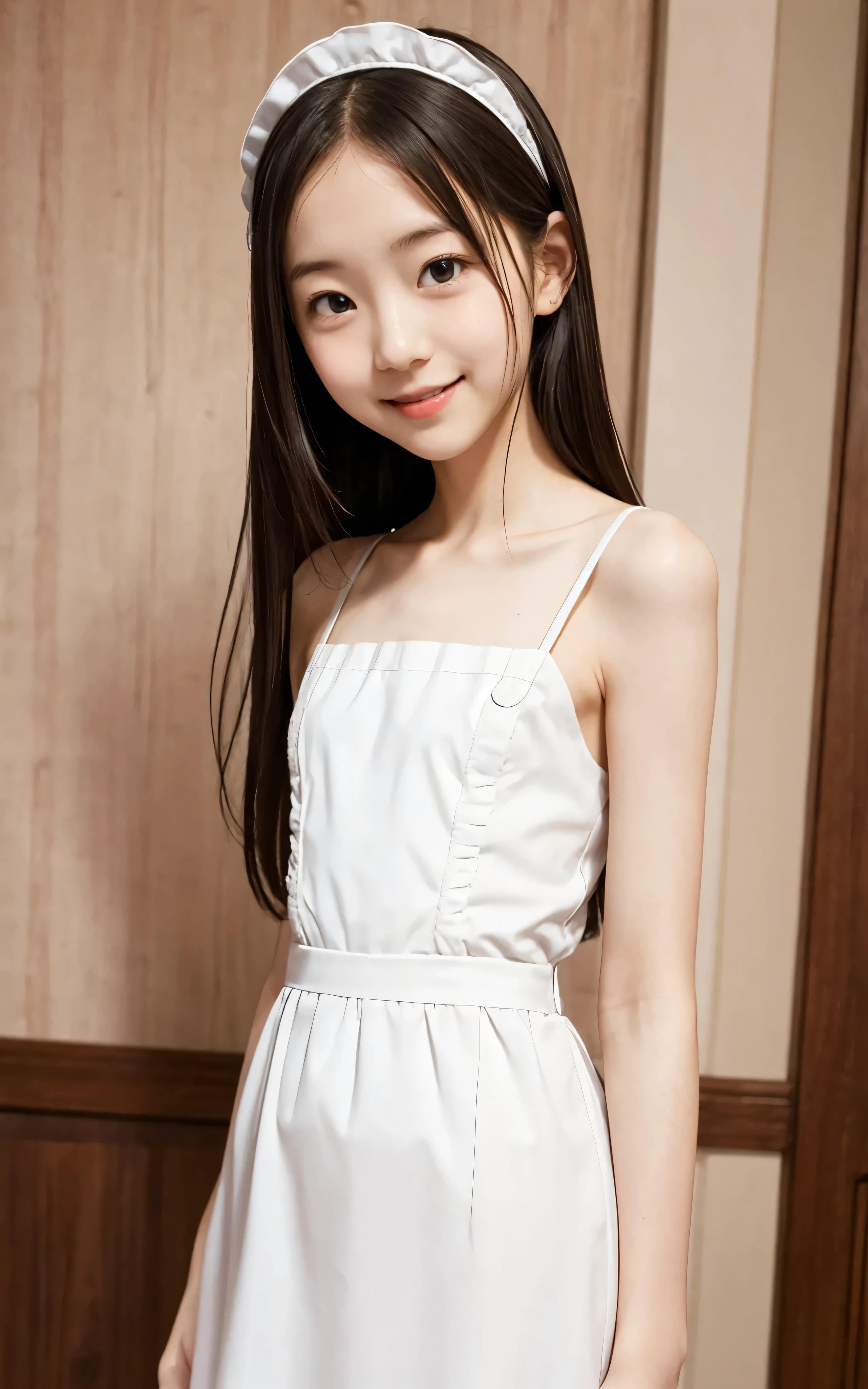 maids, cute pretty girl, (smile:0.5), slender body, Narrow Shoulder, white skin, (maidsドレス),(skinny:1.5),(younger:1.5)