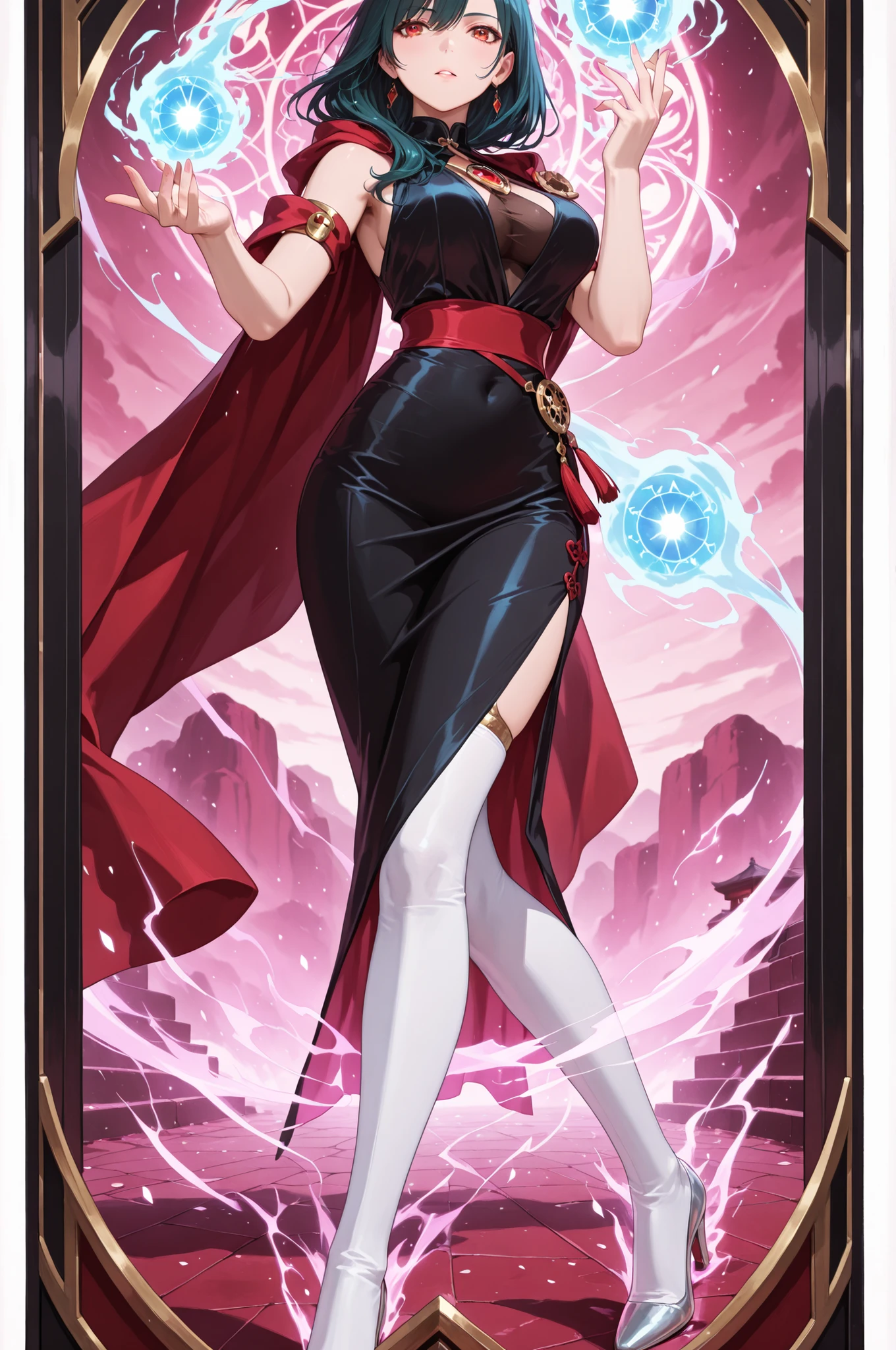 A woman using magic, in a highly detailed anime style