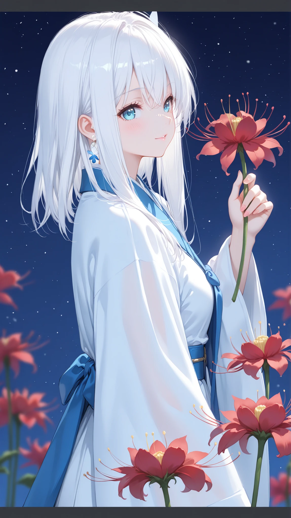 Girl with white hair short hair equinoctial flower