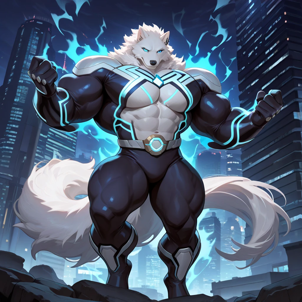 Anthropomorphic wolf，werewolf，man，strong, large, vast pecs，thick shoulders，developed limbs， upper body，thigh-to-foot unobstructed，huge , facing the audience，high detail，masterpiece，full body photo