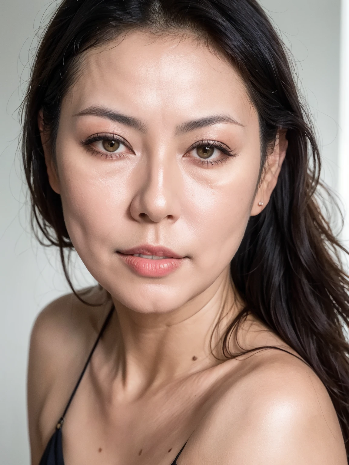 Beauty, Late Elderly, gravure, Face close-up, Heavy makeup, Highest quality, Super detailed, Realistic, Highly detailed skin, Perfect , (Japanese Mature), (alone), 100 years old, , Mature , Glamour, , Chromo White Skin, View Viewer,