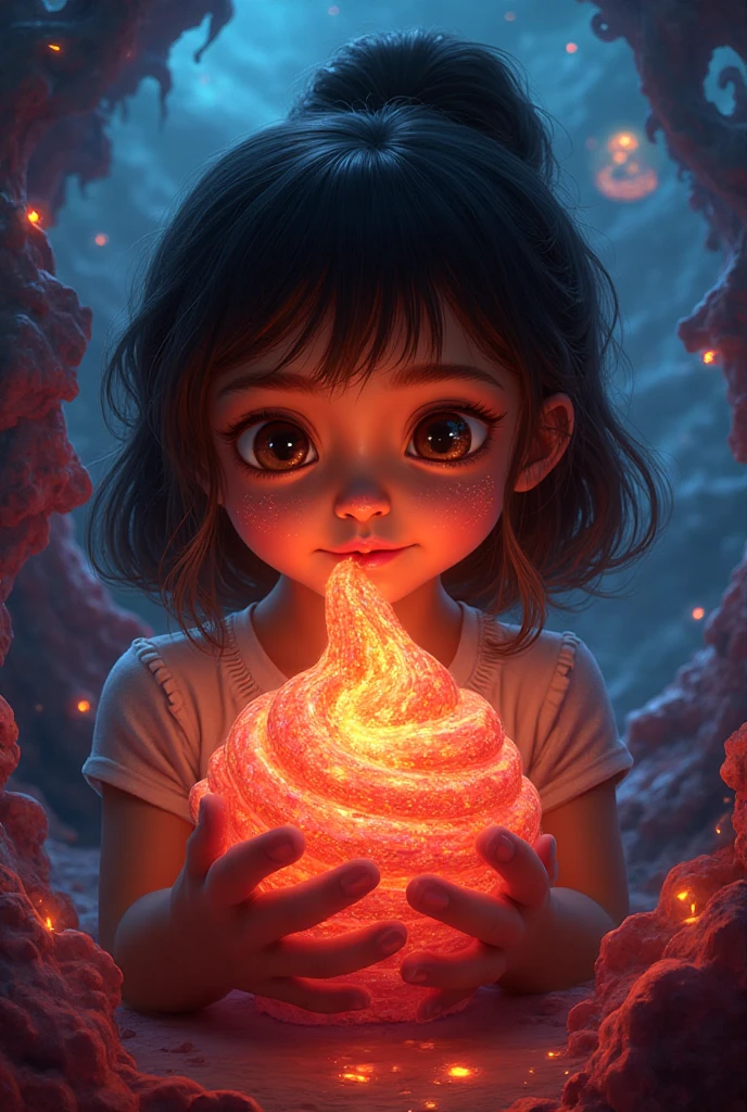 Girl eating lava ice cream 