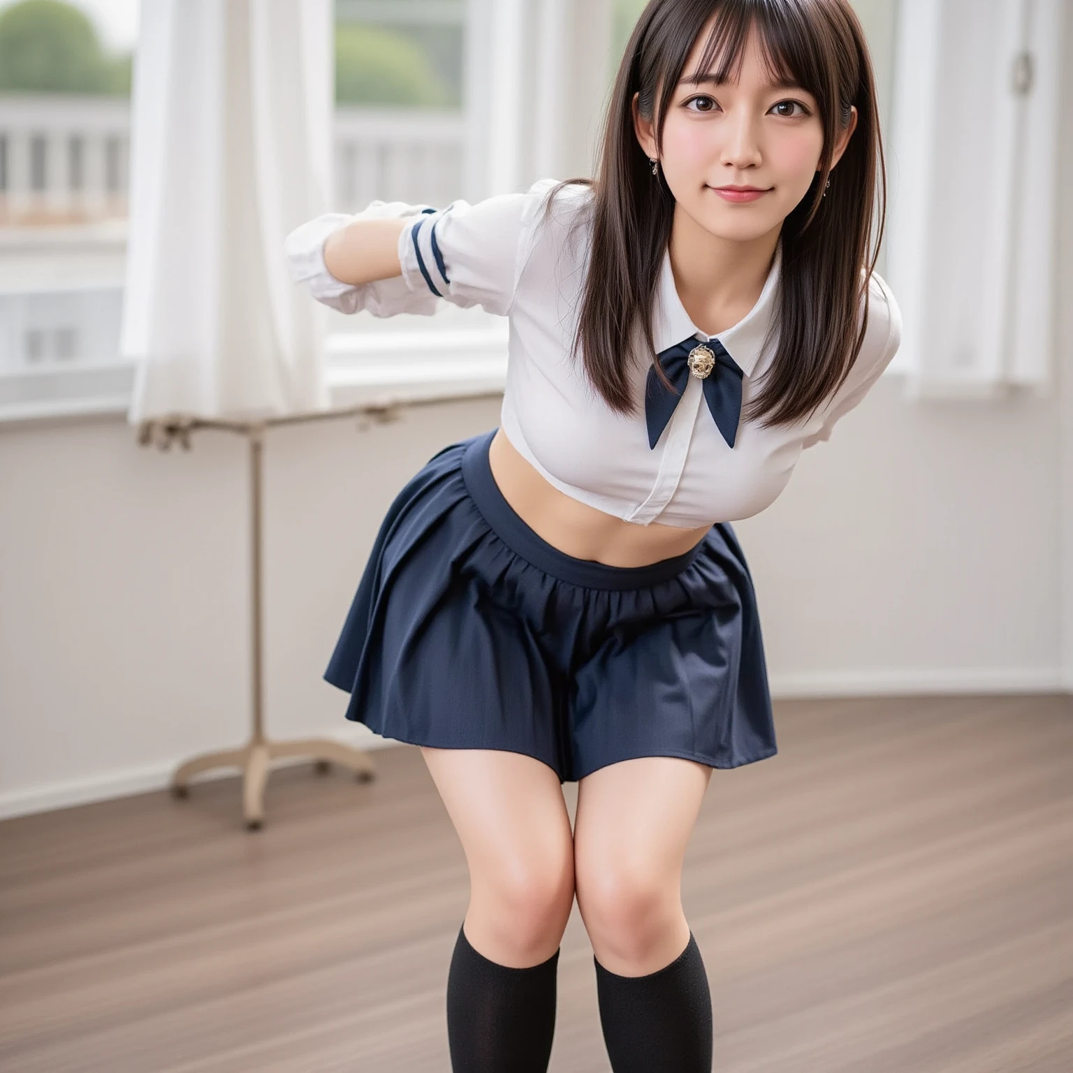 Pubic hair grows、Smile full of happiness、((Thong Panties:1.3))、、、Panting face、Lacking、After being attacked、school girl outfit(Plaid miniskirt)、a sailor suit、Sweating、Expression in a state of excitement、short-hair、eye glass、Skirt is pulled down