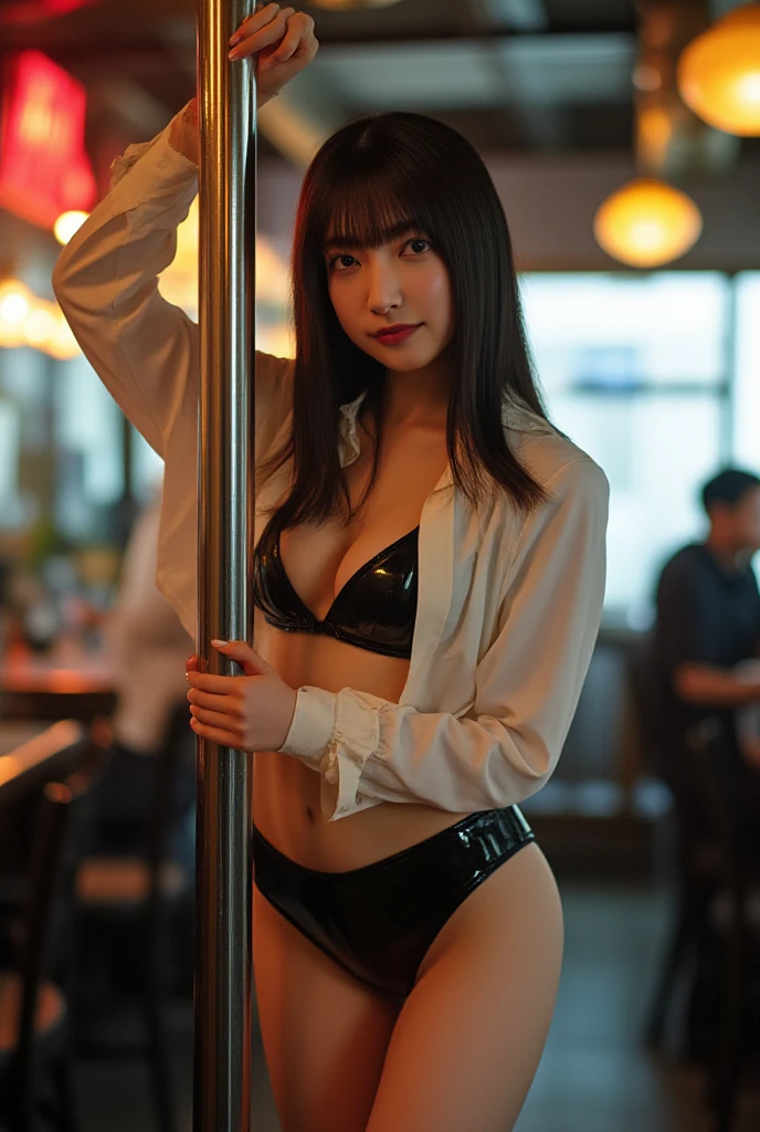 Genuine, rating_safe,    High Res Images  , masterpiece,  top quality ,     High Quality  ,    very detailed,    detailed information, Sharp details, looking at the front、   Professional Writing , Alone,    1 girl,    young Japanese woman, neon-lit store interior in a dark bar,Small Head, Small face,    beautiful detailed face, (naked,  full frontal   :1.2), Big Breasts(  image of a woman who guides a sex shop and reverses her bunny girl suit ,  color,    bow tie, black heart shaped nipple paste and tassel, thong,  reverse arm sleeve gloves  , cuffs, thighhigh boots:1.2), Front View,    viewers, perfect hand,    Perfect Anatomy, (( nightclub、 from behind ))、( curvy body on the body),   bar counter、(( sitting around ))、(( In night club ))、((In a dark bar))、(( oily skin , Skin Radiance))、  Upper Body Closeup 、 buttocks、 underbust 、 Katyusha 、 short hair、 wave hair、 ponytail hair 、 twin tail hair、Chinese bun hair、 brown hair、 Silver Hair、ベリーショートヘアー、