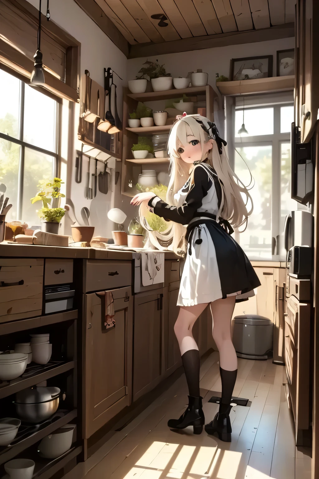 Rebel Girls' Sharehouse – Chaotic & Creative Kitchen
A shared kitchen full of colors, rebellious posters, hanging plants, and girls cooking together in eccentric outfits.