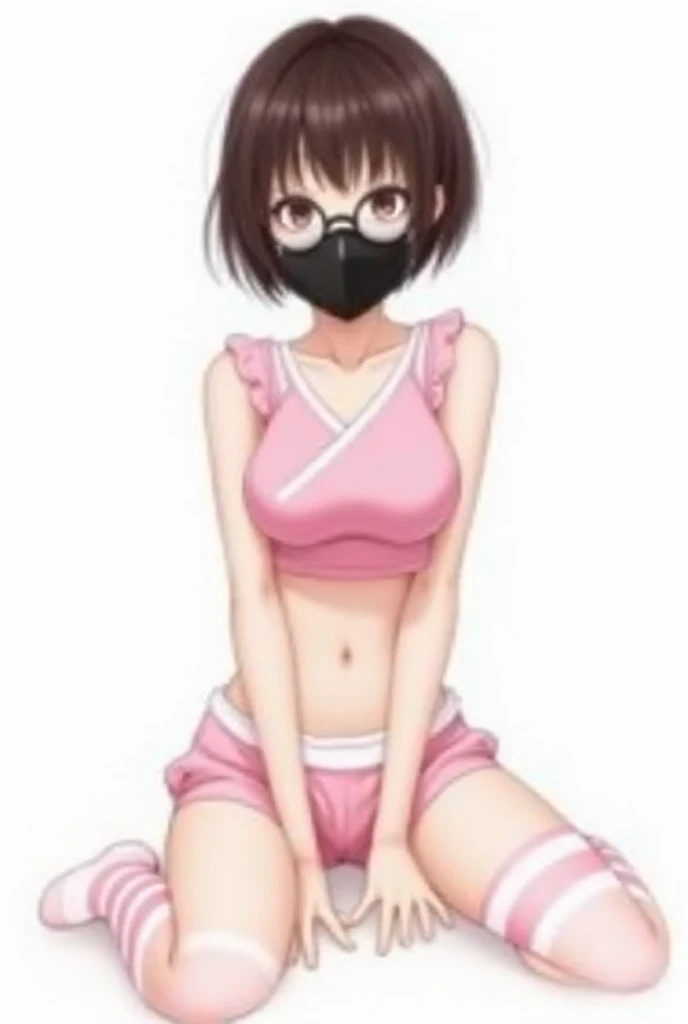 (Tabletop:1.0), (highest quality:1.4), (High resolution:1.2), (Realistic:1.4), (8k, RAW Photos:1.2), (Soft Focus:1.4),(Latex lace mouth mask:1.3), smile, Open your mouth,  Sharp contours,  boyish, highest quality, masterpiece,Glasses,Voice of the Heart,Breast milk,Ecstatic expression、yandere