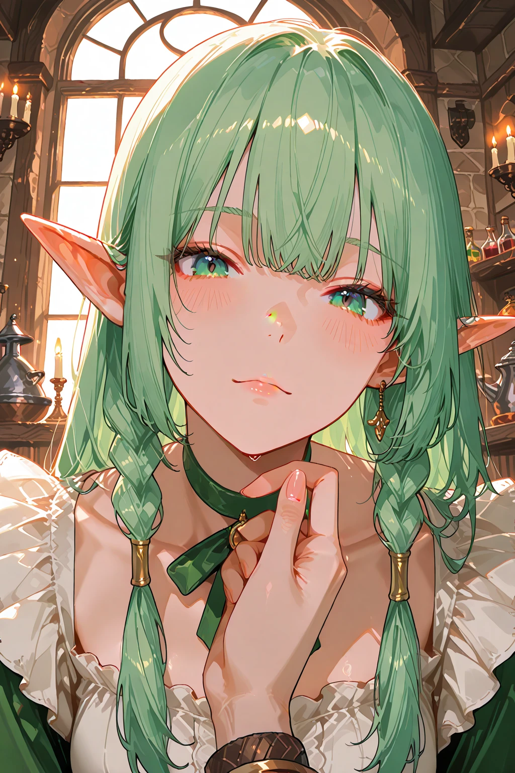 Full body shot of cute elf girl、Uncover the realities of her everyday life、Groaning at home、Drunk