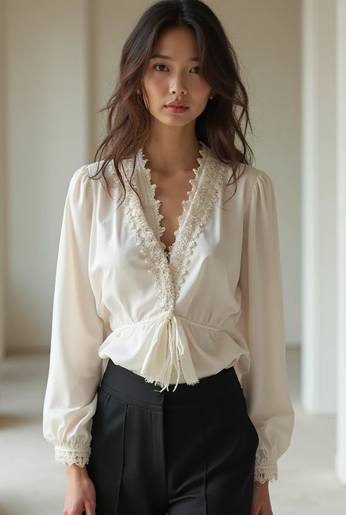 masterpiece, best quality, 
1girl, face, portrait, looking at viewer, Masterpiece-level, sharp and photorealistic, fine art photography style. 
Analogous Colors, closed mouth, ruffled blouse, long sleeves, leggings, side shadow, low light, rim-light, floating hair, 
purple background, yellow details,
rltstc, <lora:reij-ltstc:1>