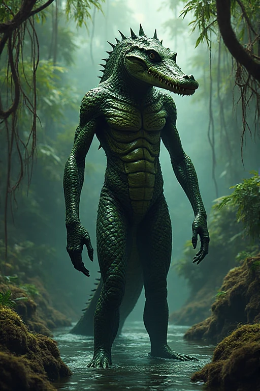 Velociraptor, male, , large  , forestskin, flat chest, realistic scalie, gray body, jungle, pose, in a jungle tree, premitive clothes
