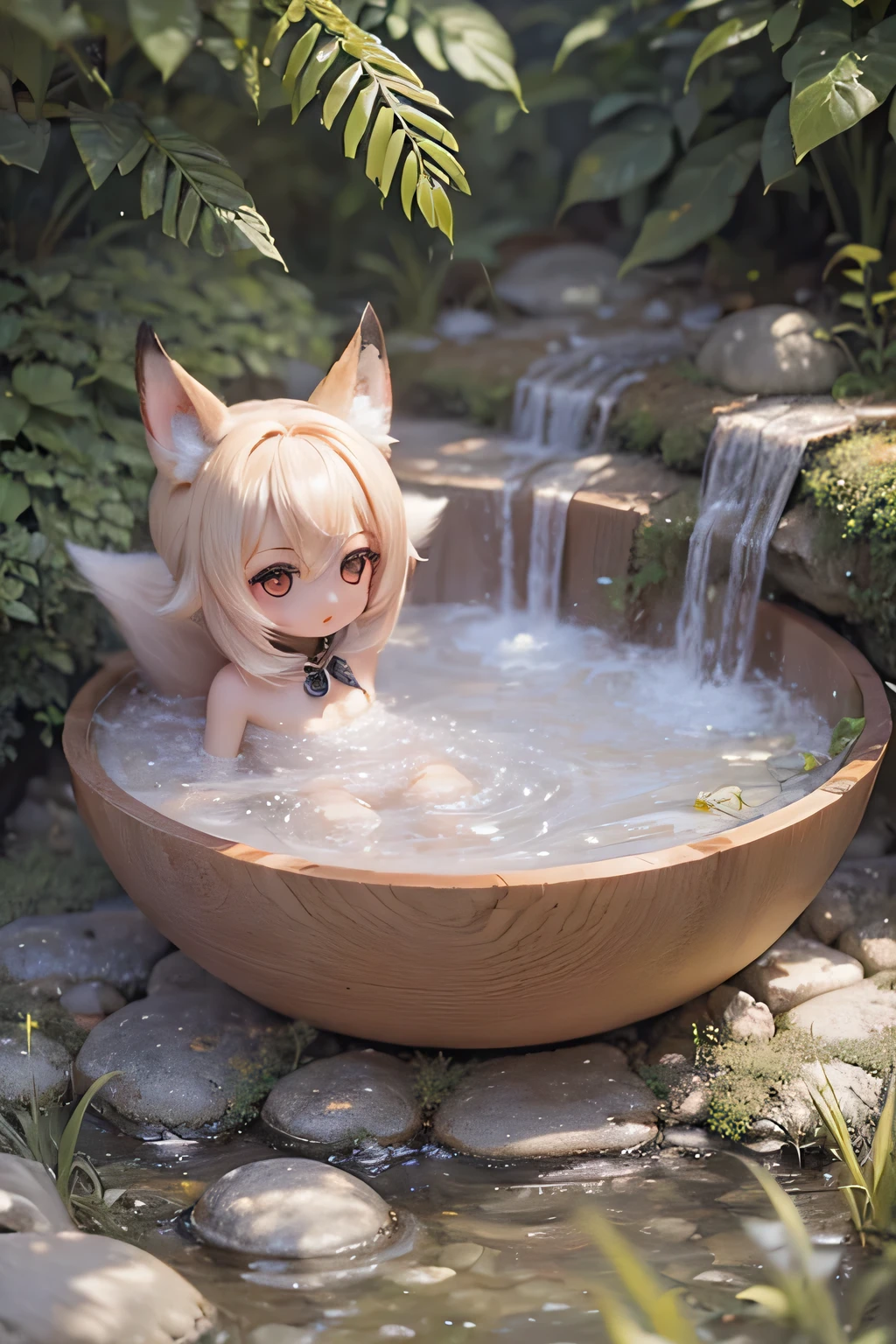 1girl, (evil smile, grinning, big blush, open mouth:1.4), (from below:1.2), close up , full body shot, toddler body, (, barefoot:1.4), squatting, , (slave, choker, collar, chain, lead, handcuffs, tag, chain attached to a collar:1.2), (wooden bath, wash, soap bubbles, wet hair, shower, soak in the bath:1.4), (, show off , open ,  hole, :1.4), (hand between  the  with your hand:1.2), animal ears,  