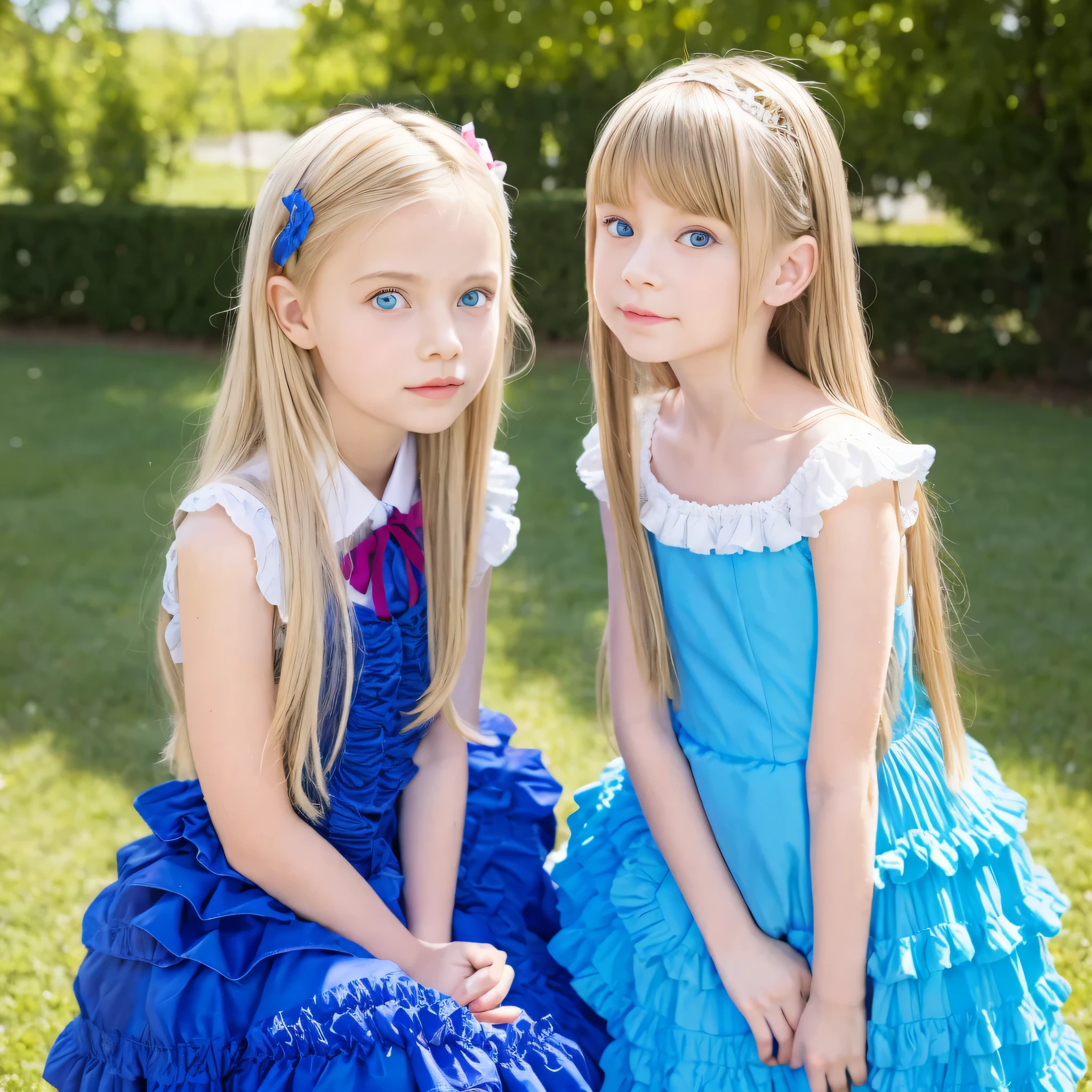 European Girls,blue eyes,blonde long hair,10 years old,ruffle dress,