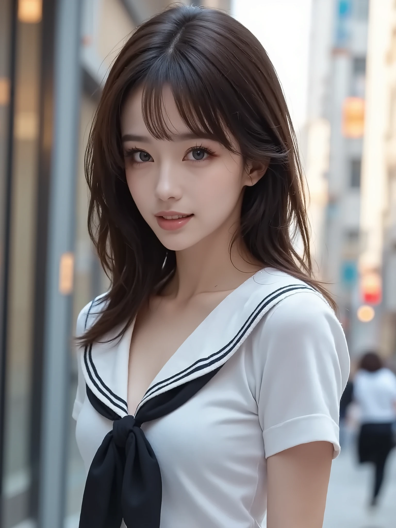 Erotic、Japanese woman、high school uniform、sex、tired from behind、Big breasts、cranky face、black hair、Sexy Poses、perfect dynamic composition、masterpiece