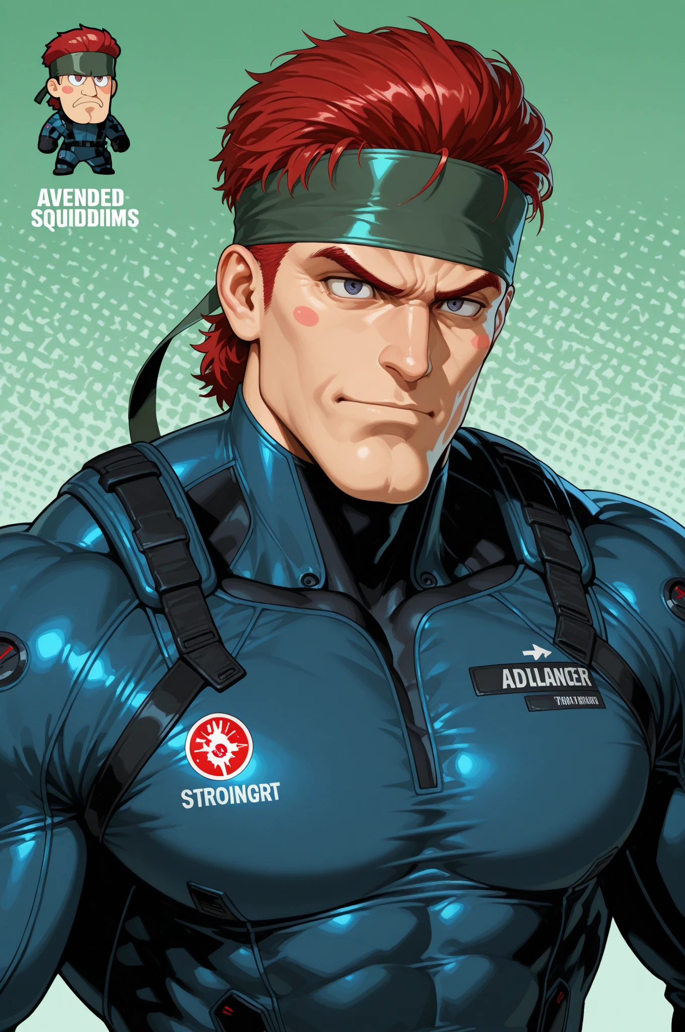 Realistic,Evangelion combat uniform， ((Full body photo)),Handsome face, male，((Mannequin)) , Shiny rubber, rubbersuit, musculature, Bulky body, Rubber drones，rubber glove，Rubber socks，Pattern of black and white dots，head to toe, (best quality,ultra-detailed),realistic,studio lighting,photography,two (chubby,plump) men with (big,fat) guts,(ginger,red) hair and beard,wearing only , American anime style figure of Santa Claus.,wearing ray ban glasses,Product logo,high resolution, Face only image, Aggressive looking.,Put a cigar in your mouth,mafia,gangster,Mercenaries