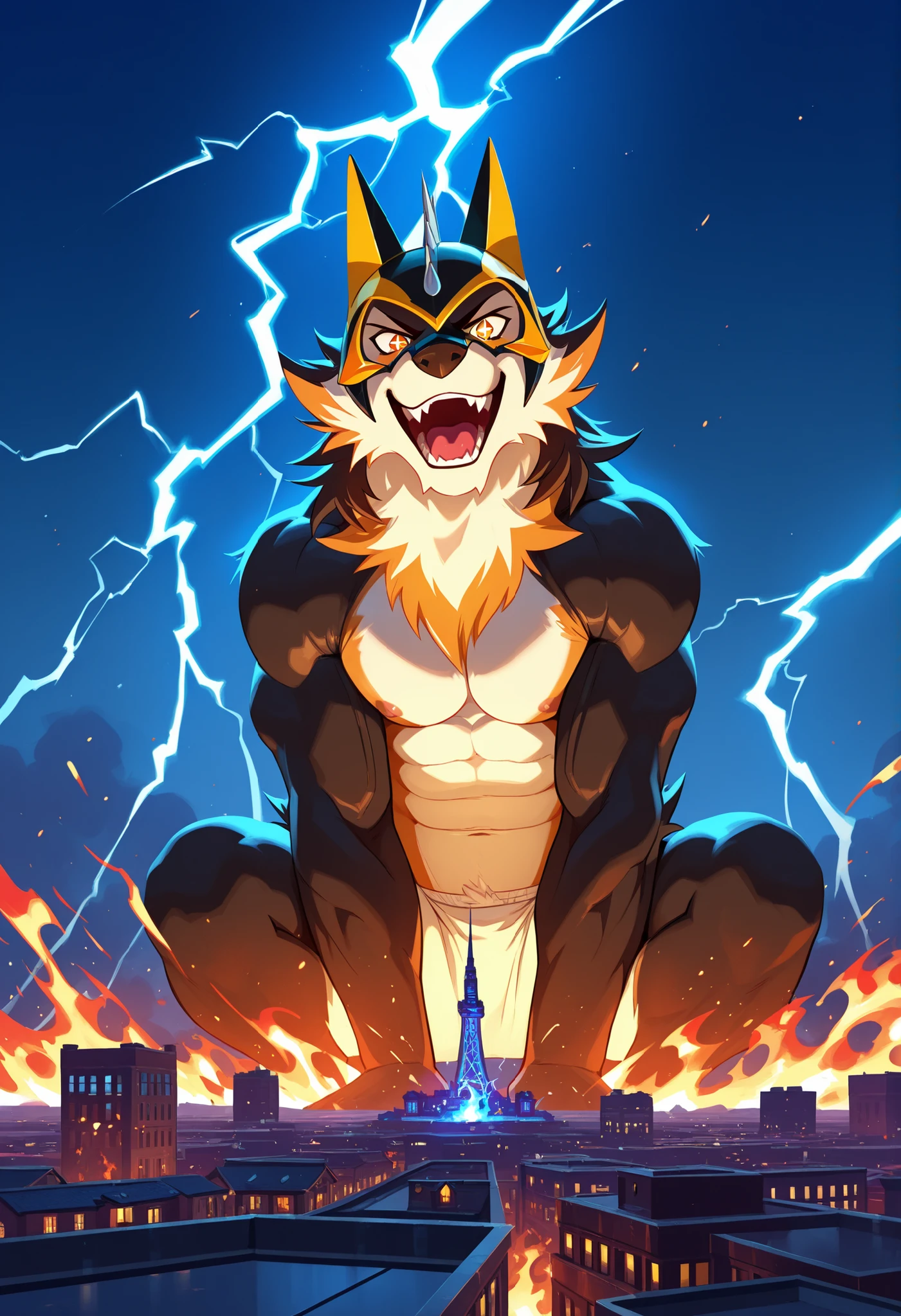 Solo, Anthro, male (((solgaleo, lion, blue sclera, muscular, big pecs, abs, yellow , white fur, black body, black nose, multicolored body, multicolored fur, multicolored mane, white mane, mane, grey pecs, black chest, black abdomen, white arms, white legs, 5 fingers, tail, white tail, yellow tipped tail, markings, orange tipped mane, orange speedo, big bulge))) standing, pokemorph, biped ((focus grey abdomen, focus solgaleo, focus grey chest)) full body, perfect , by darkgem, by mystikfox61, by glitter trap boy