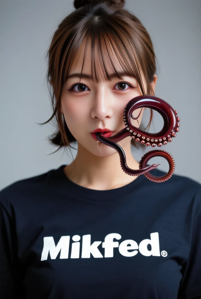 (best quality:1.2), masterpiece, Realistic, Ultra-high resolution, (((a beautiful Japanese idol 12 years old woman:1.2))), ((Gaunt:1.3)), (((Very flat chest:1.4))), ((Baby Face)), villainess, arms up, show me your armpit:1.2, (((tip of sausage touches her armpit:1.2))), (She has condensed milk poured all over her body), (completely :1.2), ((Armpits are wet and shiny with sweat:1.2)), She has skin that sweats easily Soaking wet, Sweaty, ((I can see my pores:1.4)), ((Frightened expression:1.3)), (((Put a very-long-sausage in her mouth:1.3))), ( chamber, prison:1.5)