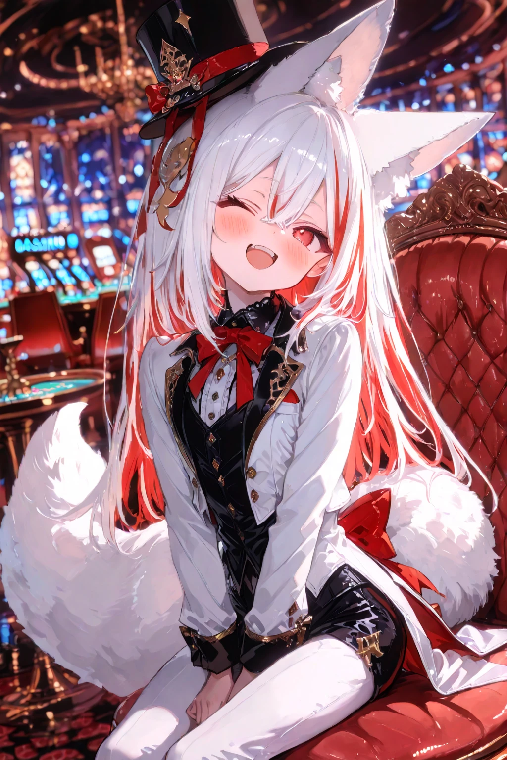 The little blonde fox drank in a red dress with a seductive expression of black stockings