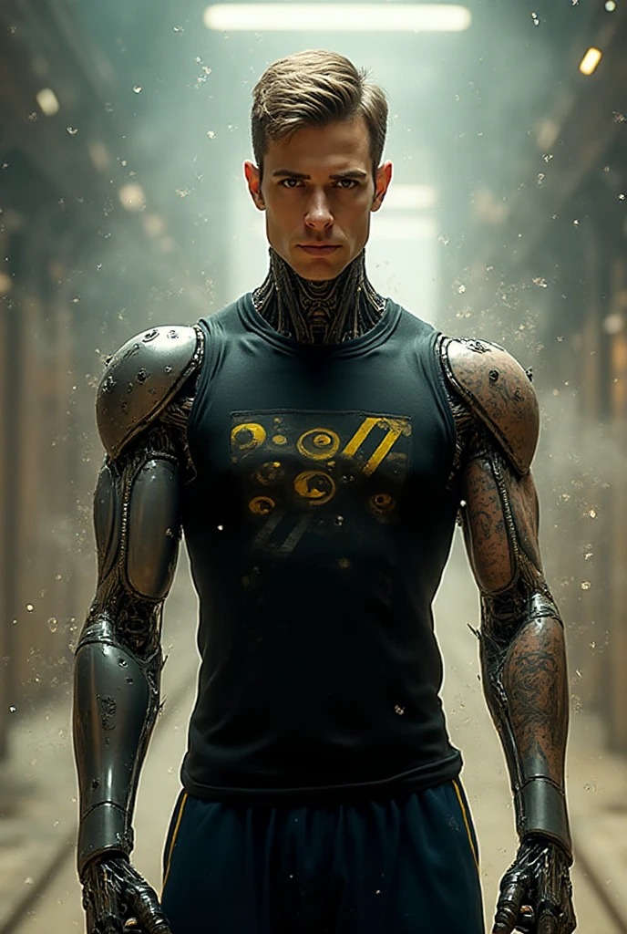 (best quality, masterpiece, highest detailed), (photorealistic:1.2), (detailed light:1.2), (Realistic skin texture:1.4), raw photo, cowboy shoot, cyberpunk photo, cyborg, human and robot, mechanical body parts, cybernetic organism,  rusty exoskeleton, drinking beer in an old bar, looking at viewer, dirty photo, bleak future