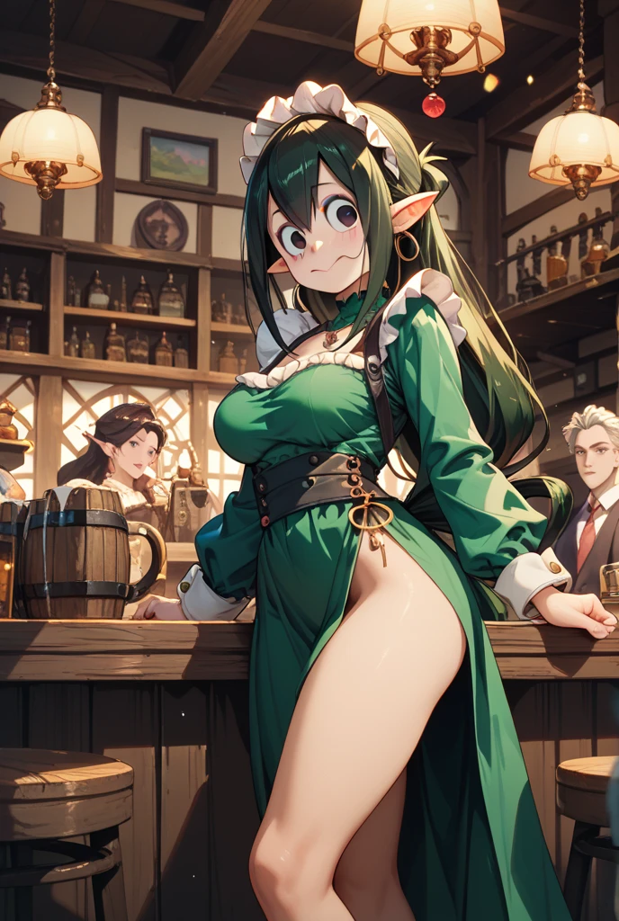 masterpiece, best quality, highres, 1girl, elf, pointy ears, green hair, long hair, green eyescharacter design, perfect eyes,character design, perfect eyes,, hair bow, black gloves, brown shorts, sidelocks, cloak, green thighhighs, short shorts, belt, big ???????????, cowboy shot, standing, smile, raised eyebrows ,on bed white sheets ,looking cute、???????、上半身が?????、???????????、??????、exposed ?????、露出した??????、????、Exposed ???????、??????、show off your ?????、????? comes out、??????? out、show off ???????、show off ??????、healthy、normal ???????、anime illustration、(?????:1.3)、????、(?????? :1.5),????、show off ?????
