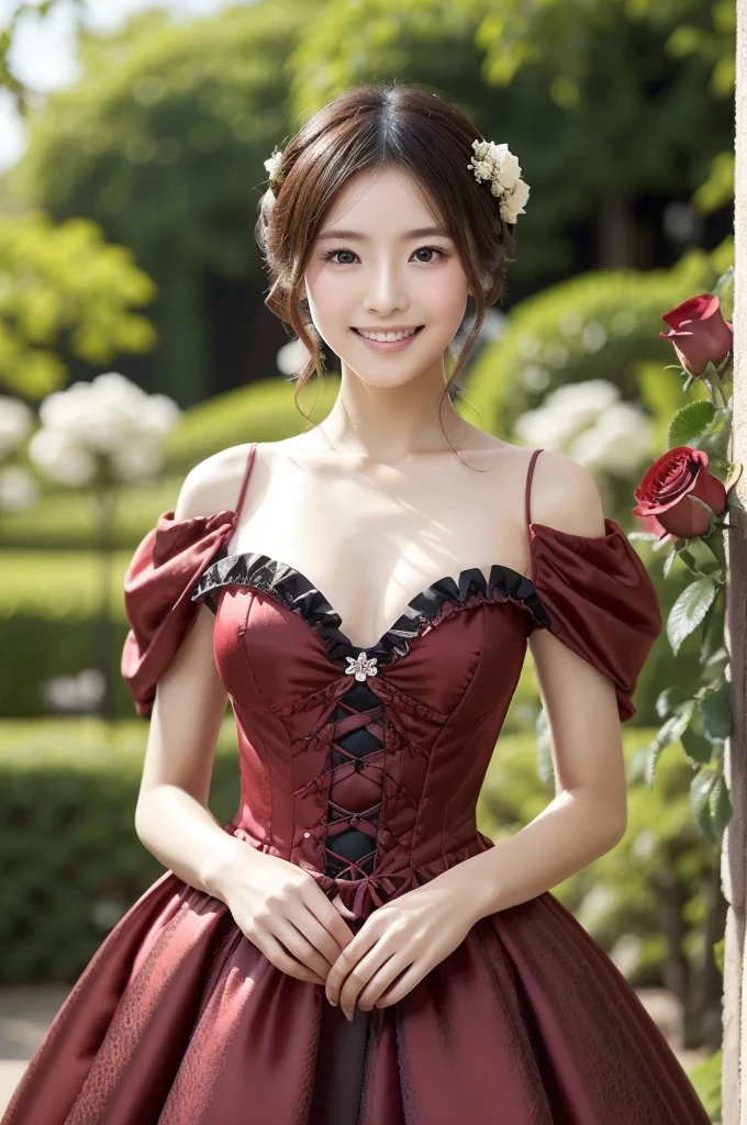 (Best quality, 8k, 32k, Masterpiece, UHD:1.2), Photo of Pretty Japanese woman, 1girl, (RAW photo), (realistic), (photorealistic:1.3), (high res), ultra detailed, Primaballerina_tutu, Primaballerina_tutu rose red, incredibly beautifull face and eyes, (loli:1.29), round small face, (gigantic breasts, cleavage), thin waist, slim proportions, forest at dawn, (sweaty), from below, (crotch:0.6),