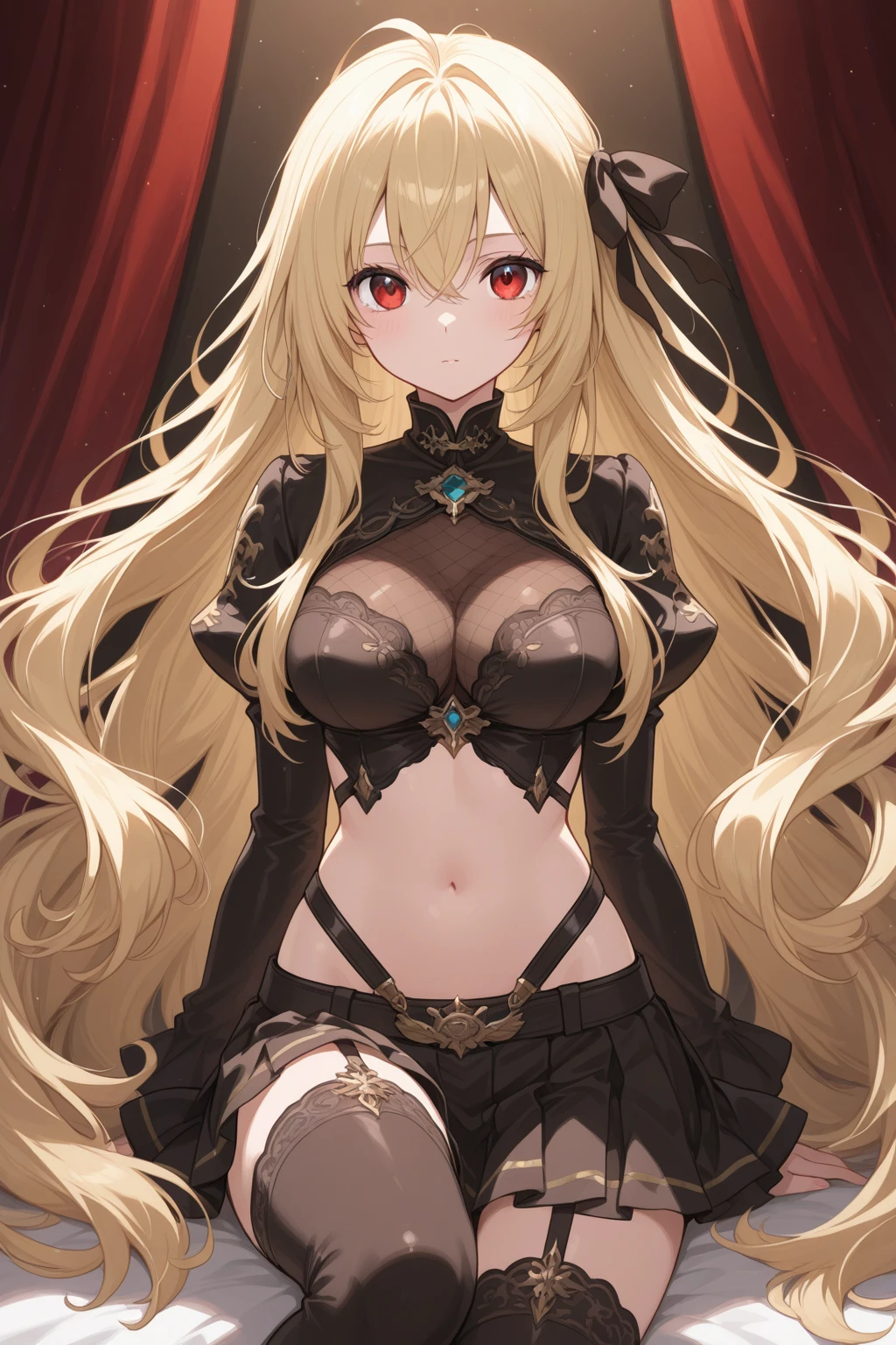 1girl, anime, cute girl, blank background, white background, fantasy, detailed fantasy dress with highlights, beautiful face, beautiful eyes, dark colors, black hair with multicolor streaks, red eye with different color pupil in eye, multicolor eye, medium small ??????? (slightly big), slight cleavage, beautiful skin, cute, ?????? curtains, extremely delicate and beautiful, (beautiful detailed face:1.0), (detailed deep eyes), symmetrical ???????, deep eyes, shiny skin, portrait, slender waist, ???? wider than shoulders, thighs, expressionless, young girl, luminous eyes, adorable，（Kpop idol）,（aegyo sal：1），（Platinum blonde hair：1），（（puffy eye）），Black ?????，???? posture，Superskirt, ultra high resolution，Black collar，slim figure, Abdominal y tattoo, ???? tattoo，Tight-fitting leg ring，y tattoo on half-body，?????????, Armored hand，Hidden fingertips，Hand covered，Arm covered，Fist covered,{{beautiful detailed fingers}}, tufts of hair, moderate beautiful ??????:1.0,(masterpiece:1.2), best quality, high-res, HDR, perfect face, intricate armor, delicate blue filigree, intricate filigree, red metalic parts, detailed part, dynamic pose, dynamic lights,
