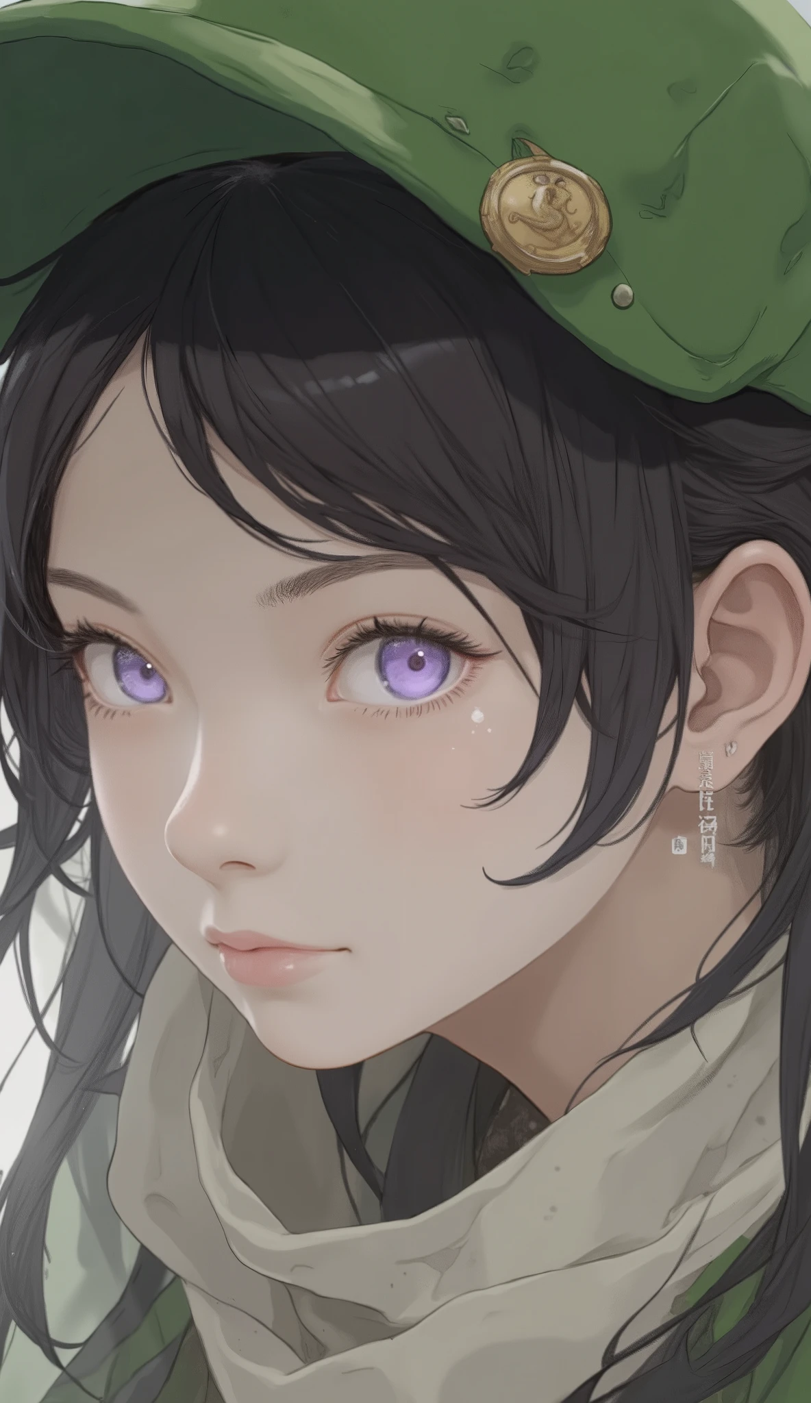 Close up of a person with a green headband and purple eyes, female anime character thief, The monarch riding an early chariot, portrait anime space cadet girl, Big Anime Eyes, anime girl anime moe art style, giant anime eyes, Portrait of a Girl of the Zodiac Signs, she has white eyes!!!, Perfect Anime Face, I'm putting that on hold, future anime girl