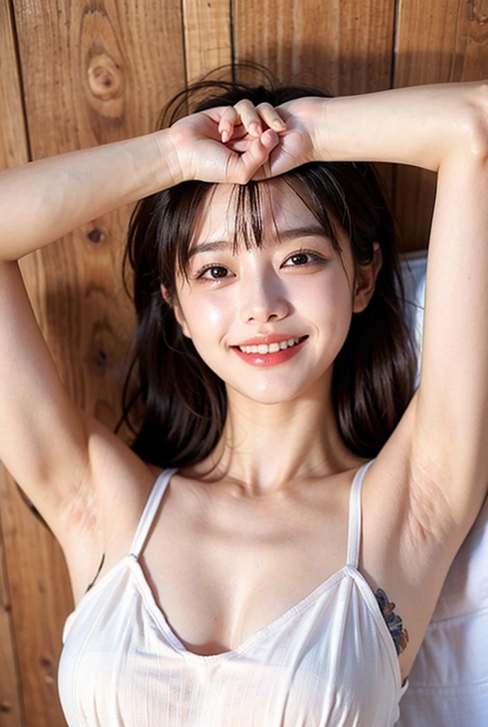 (masterpiece:1.2), (highest quality), high resolution, ((wearing red Santa-claus costume)), sleeveless, a beautiful Japanese idol 12 years old woman, (((Very small ))), ((Baby Face)), (((sweaty armpits))), Armpit depression, ((((Dimpled Armpits)))), ((((Deeply wrinkled armpits)))), Big Christmas tree on background, The background is the downtown area at night bustling with Christmas, Christmas Light Ball Bokeh