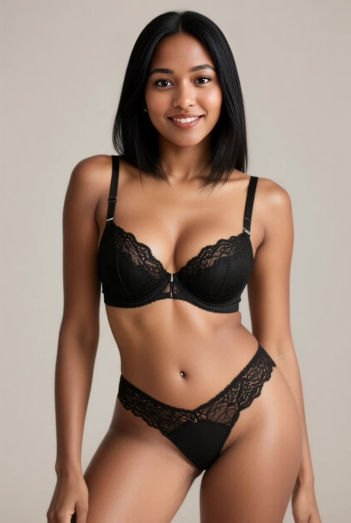 Alicia Keys showing her ???? dressed in a tight lace blouse and ????? and smiling