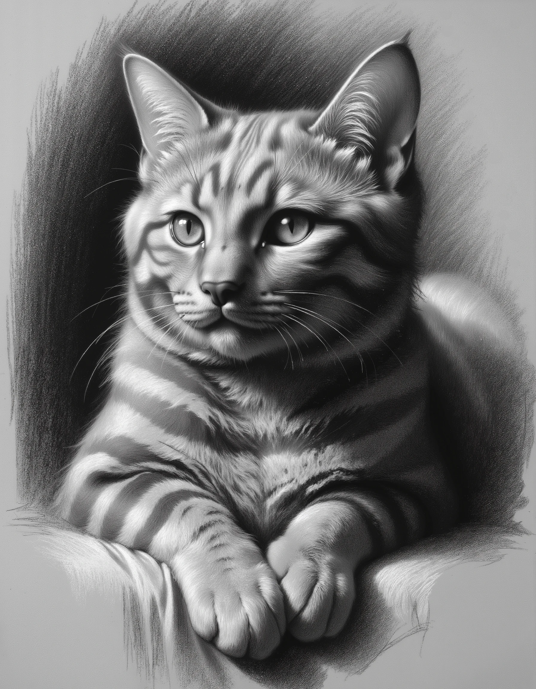 B&W Renaissance study work , Portrait of a cat     