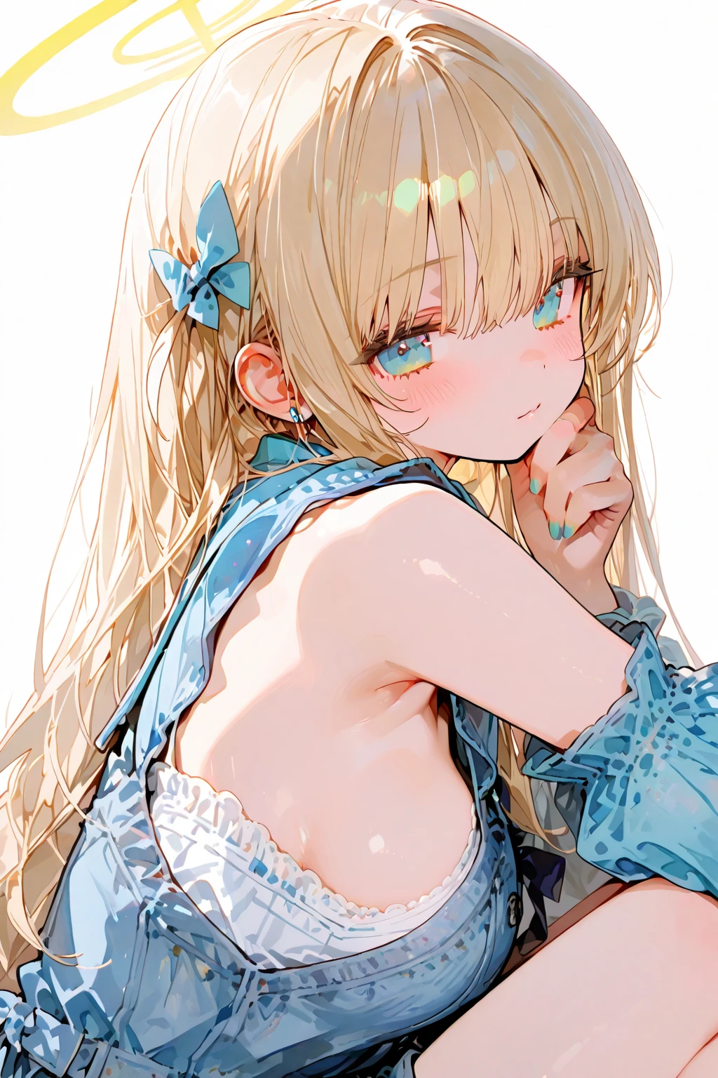 (masterpiece, Highest quality:1.2), alone, One girl, Aizawa Ema, smile, Mouth closed, View your viewers, squat, hair ornaments, dress, gloves, Black Choker, jewelry, Earrings