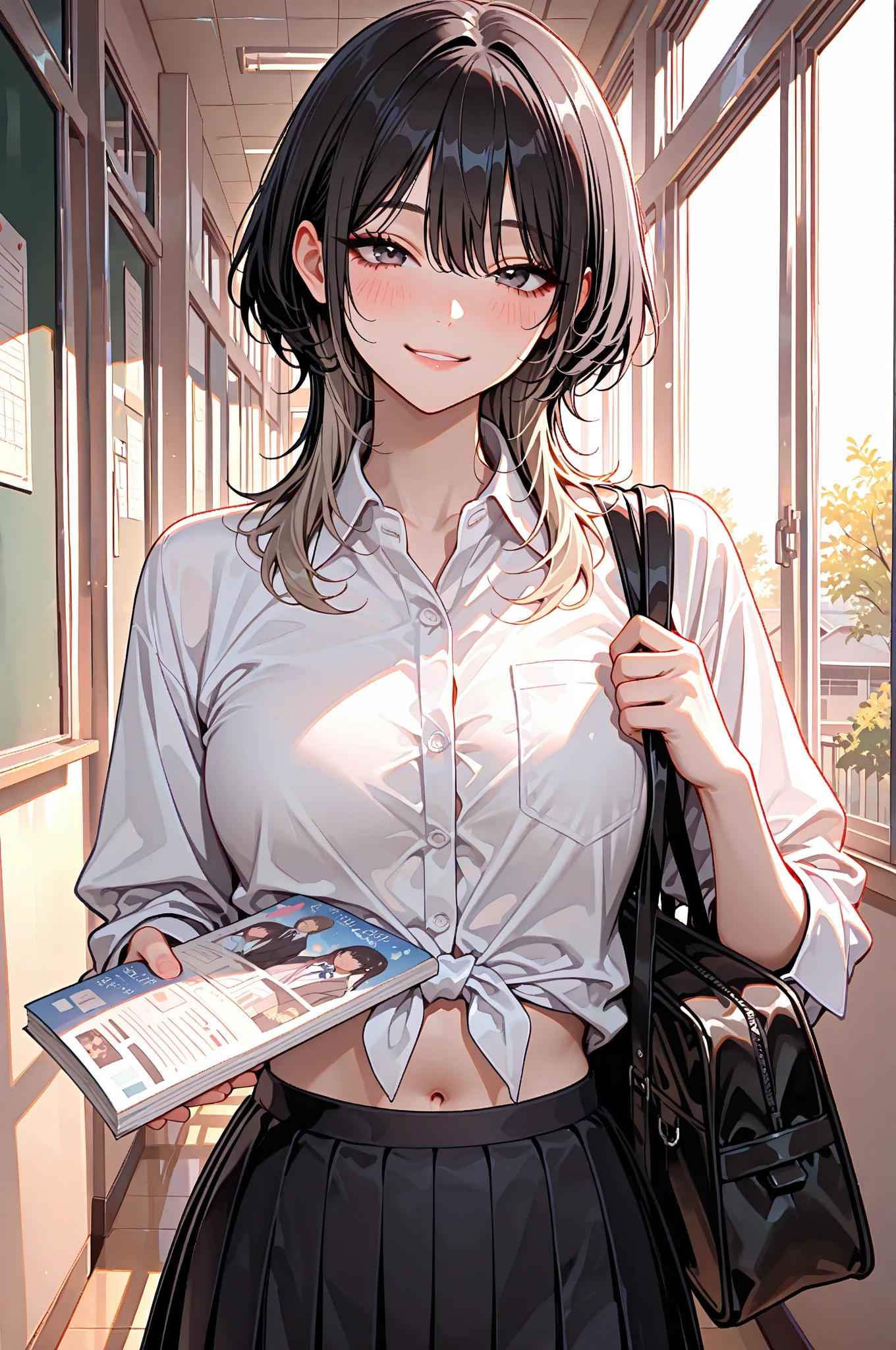 :1.2,(masterpiece:1.2, Highest quality, Ultra-high resolution, Super detailed), (Realistic, photoRealistic:1.4), Beautiful illustrations, colorful, (Natural Side Lighting, Cinema Lighting), 
View your viewers, 1 girl, Japanese, Junior high school girl, Perfect Face, (Perfect ), Cute and symmetrical face, Glowing Skin, , 
(short hair:1.5, Straight hair:1.2, Reddish brown hair), Blunt bangs, Iris, Small eyes, Droopy eyes, Slanted Eyes, Long eyelashes, (), 
Beautiful Hair, Beautiful Face, Beautiful attention to detail, Beautiful clavicle, Beautiful body, Beautiful , Beautiful thighs, Beautiful feet, 
((Detailed cloth texture, Pink T-shirt, Denim skirt, ), 
(Beautiful views), Depth of written boundary, evening, (library), A passageway surrounded by bookshelves、Are standing, (Smile, Upward glance, Open your mouth),、 are visible、 、、Pulling on skirt:1.5、Flipping up a skirt:1.5、Showing off :1.2