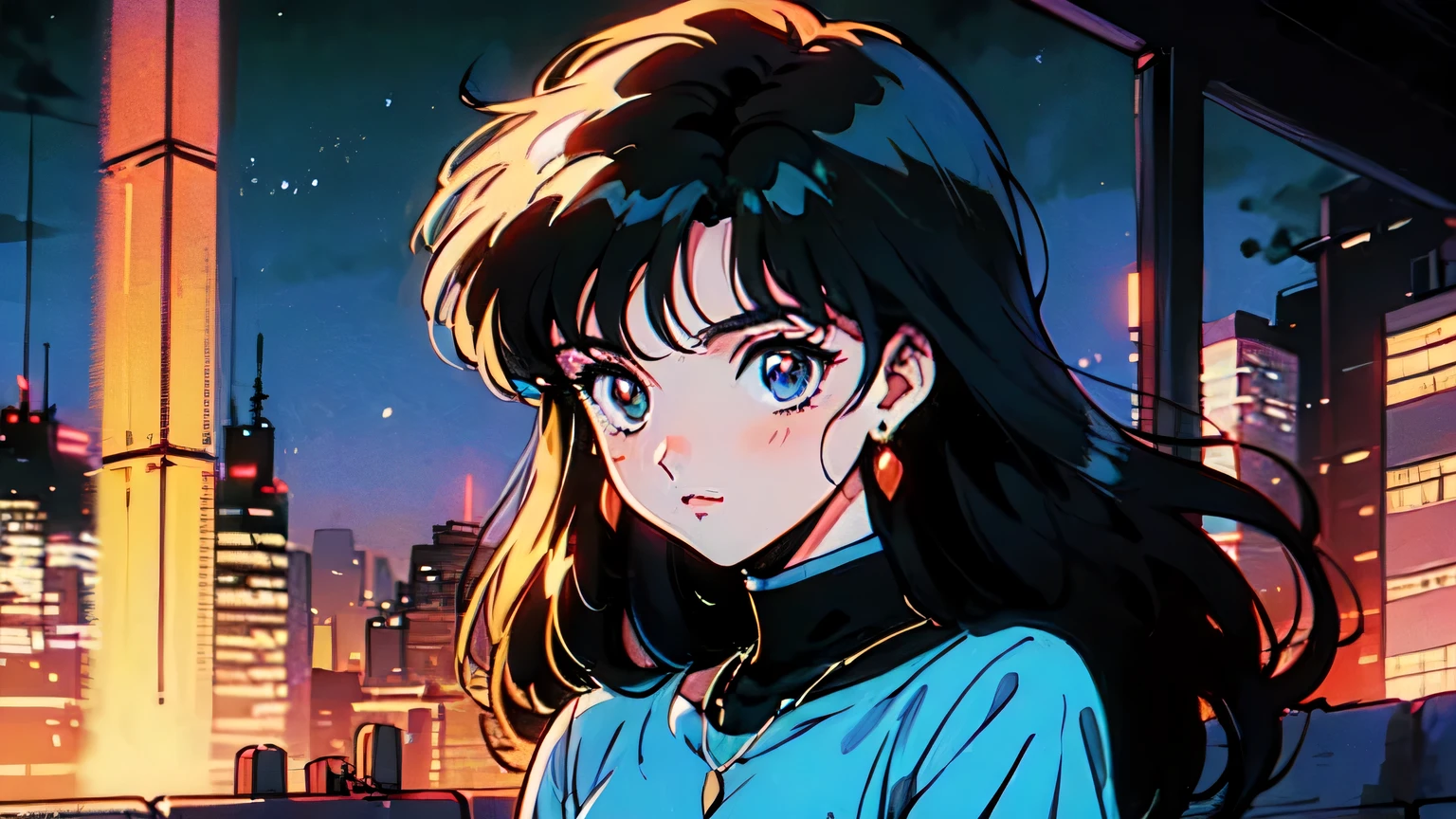 A close up of a woman in a blue dress standing on a ledge - SeaArt AI